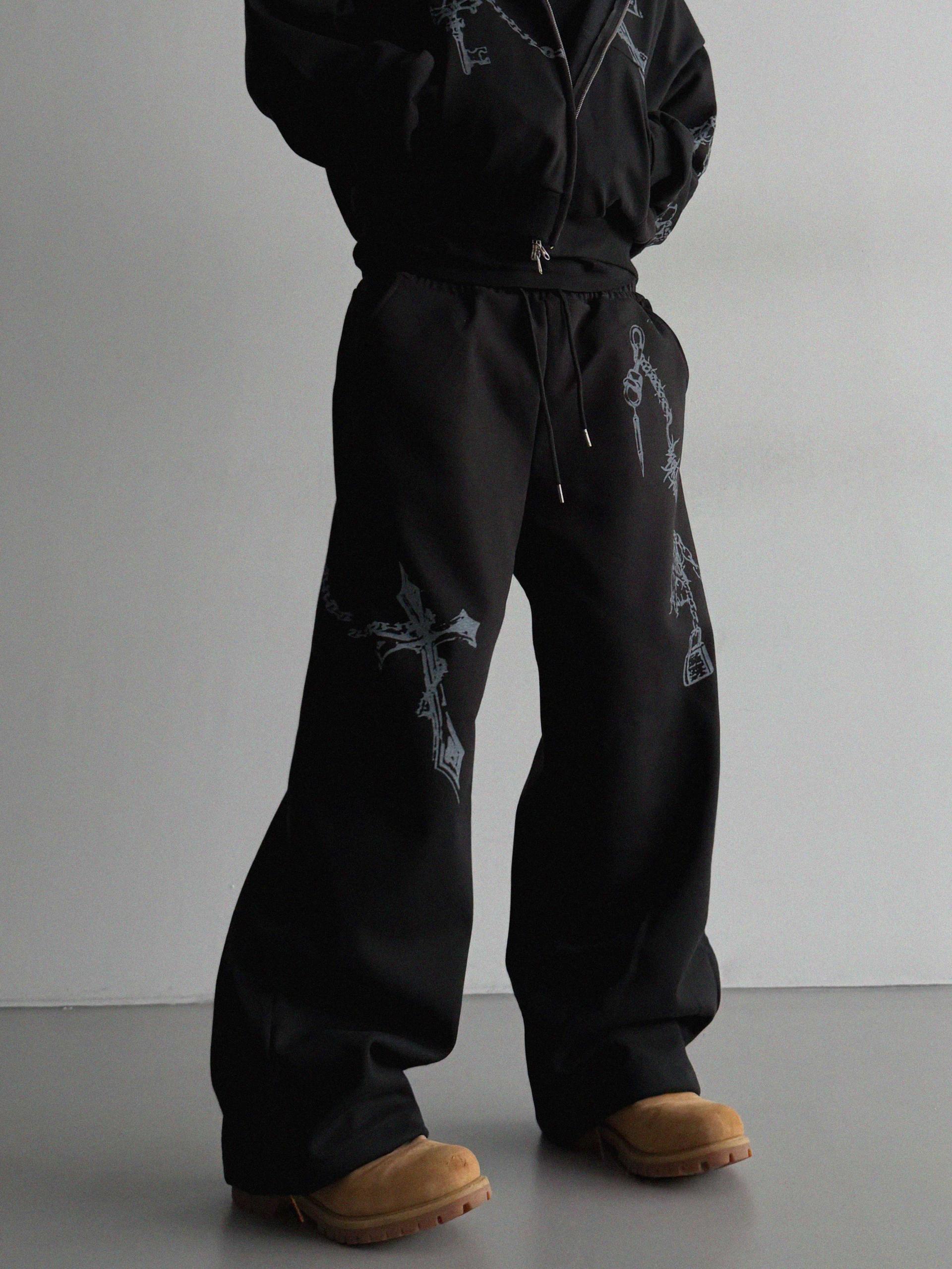 Keyring printed wide sweat pants