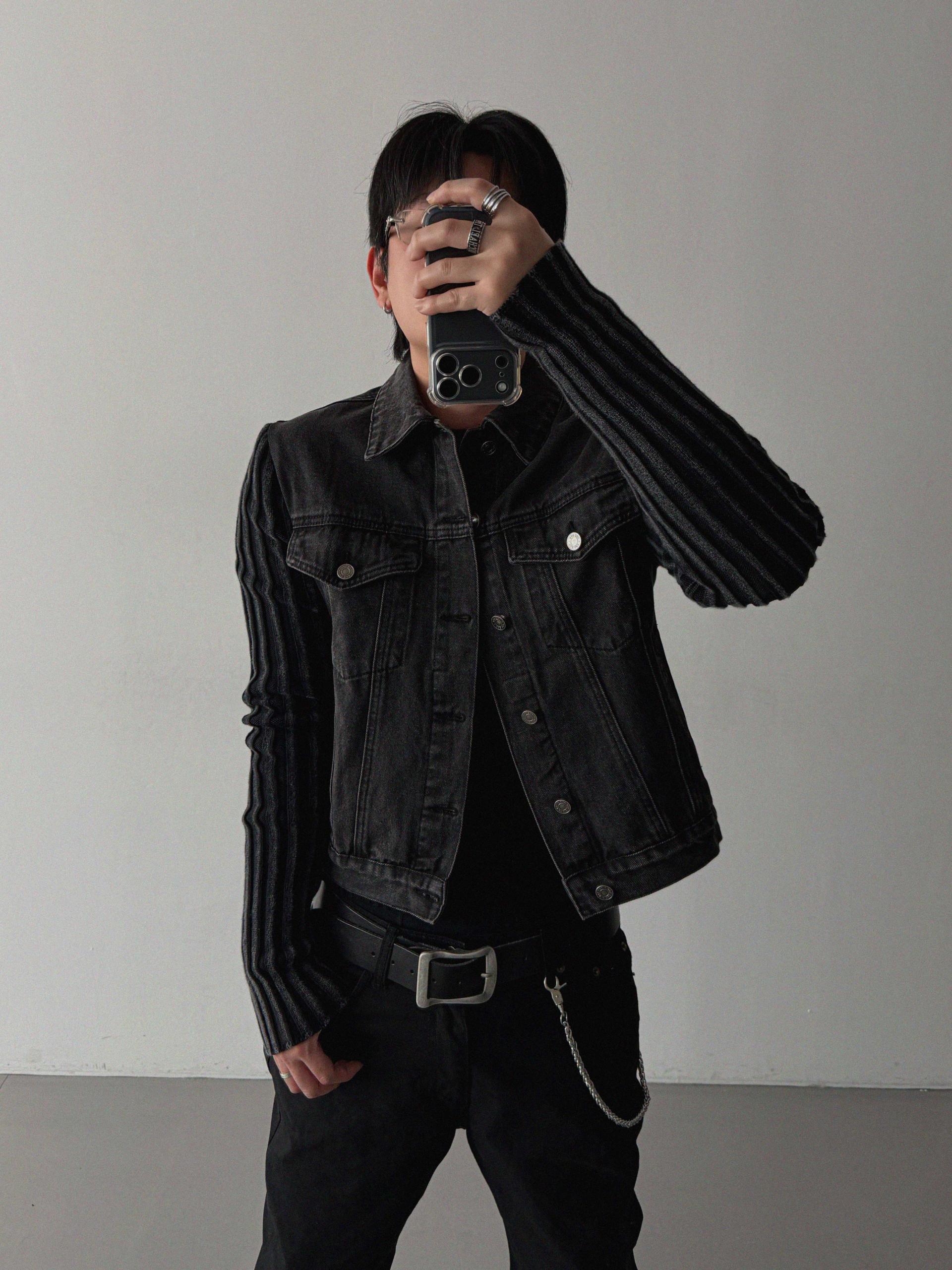 Shadow knit denim crop jacket