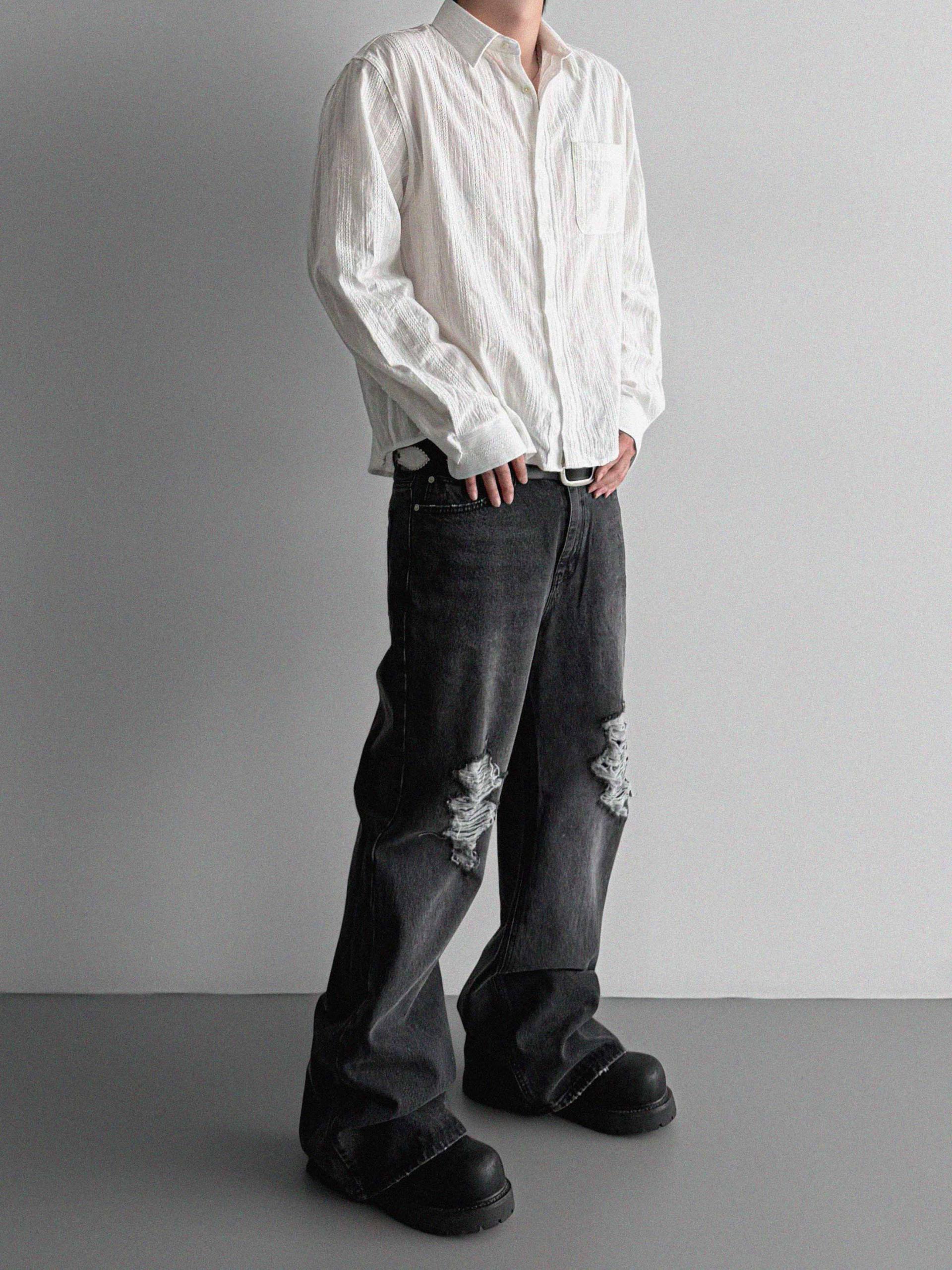 Black damage flared denim pants