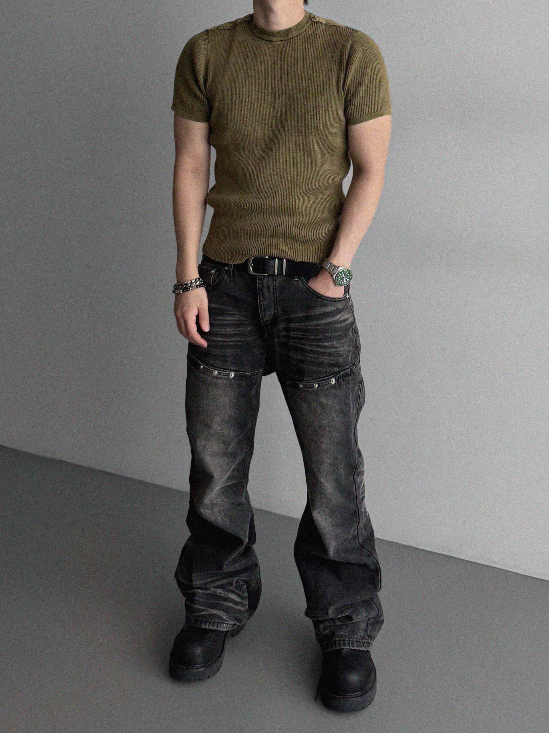 Pigment panel slim half knit