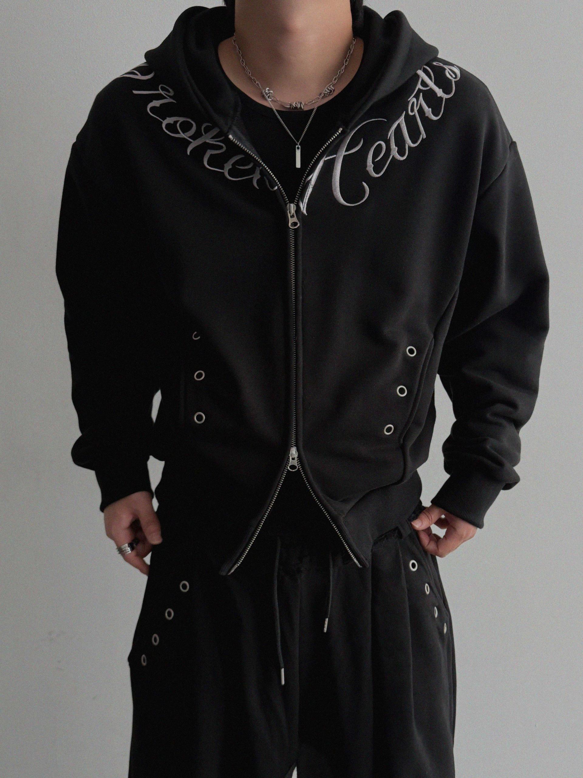 Broken eyelet crop hoodie zip-up