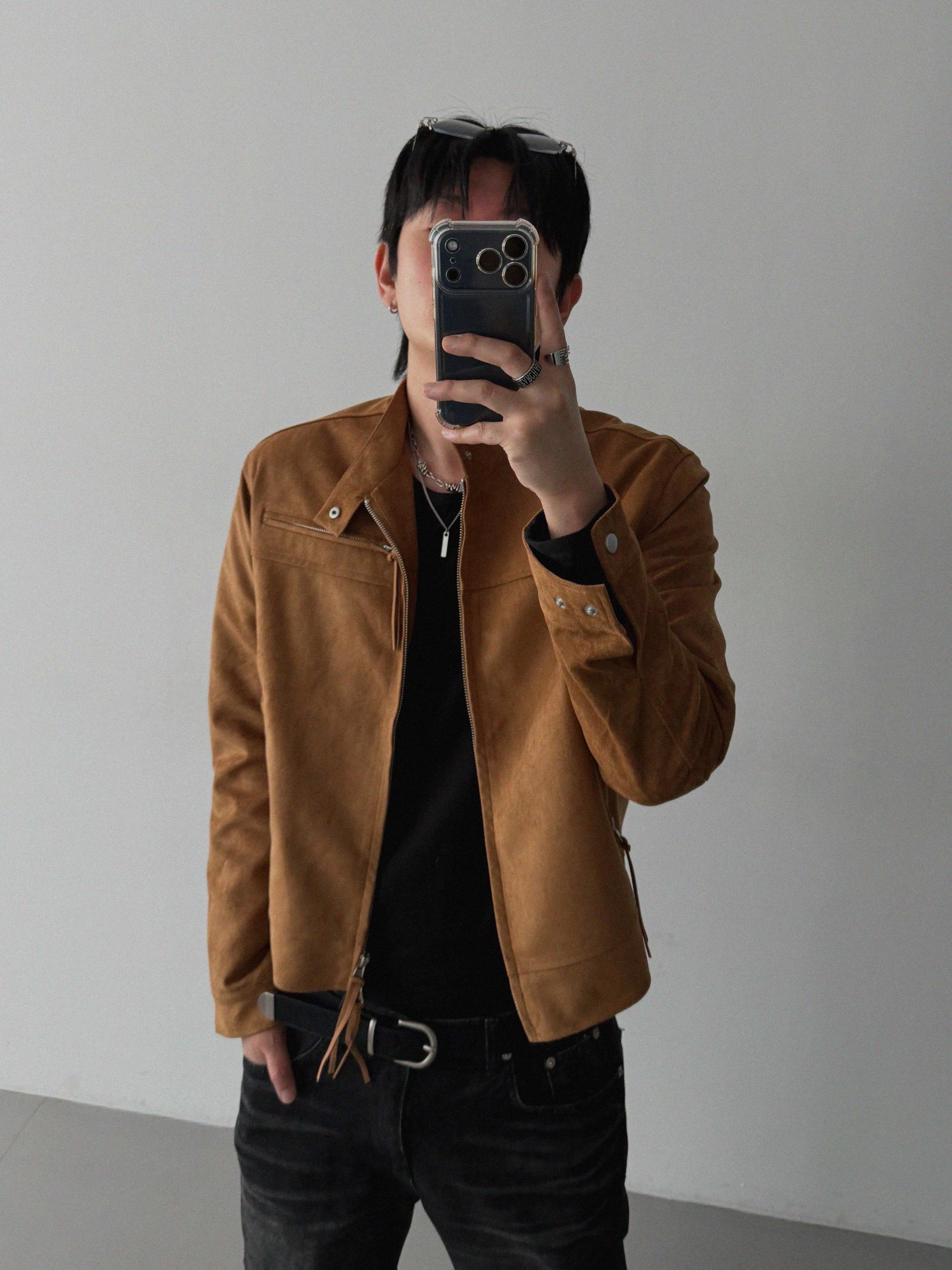 Biker suede crop jacket