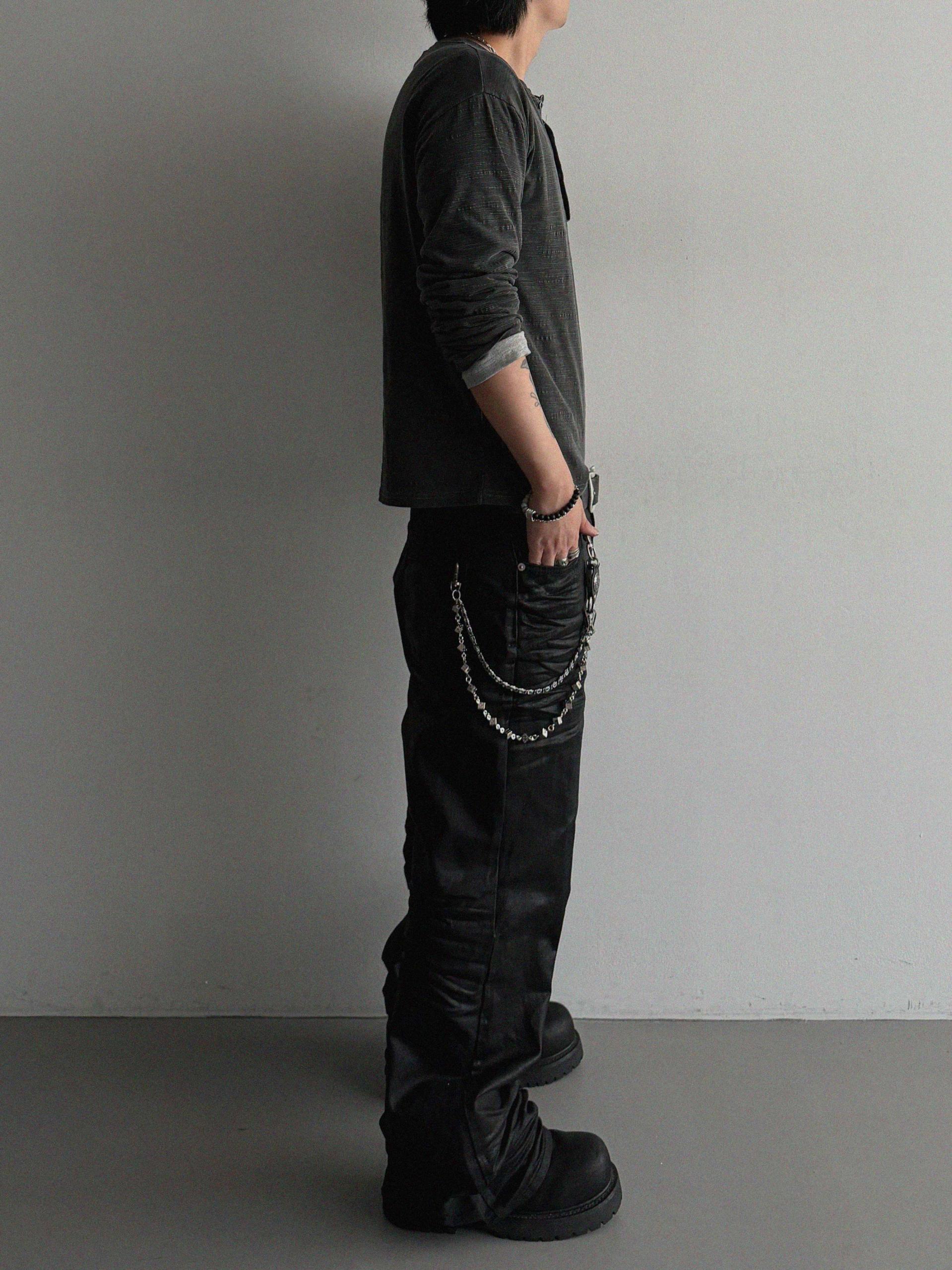 Embo coated semi flare pants