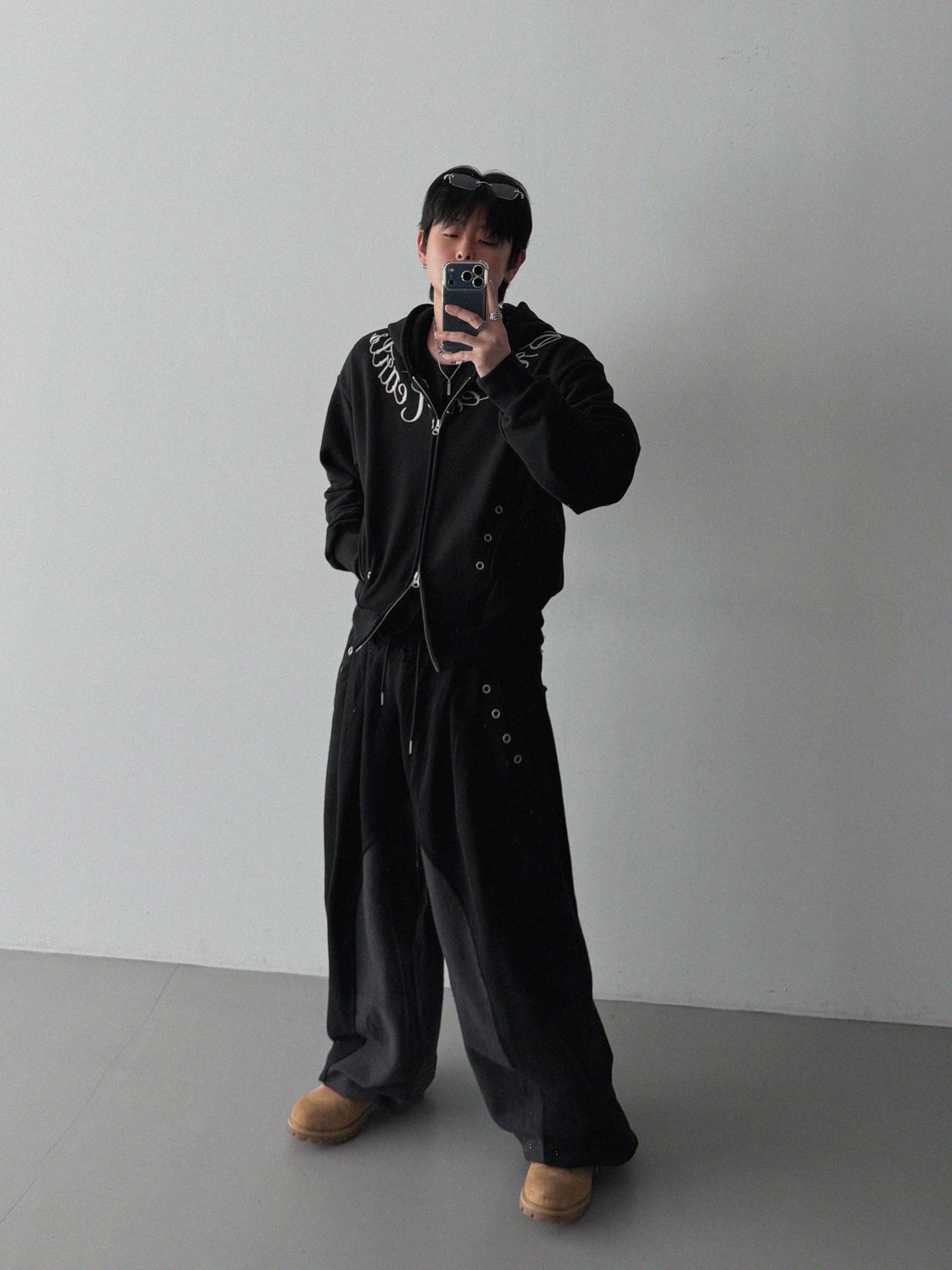 Color blocked eyelet wide sweat pants