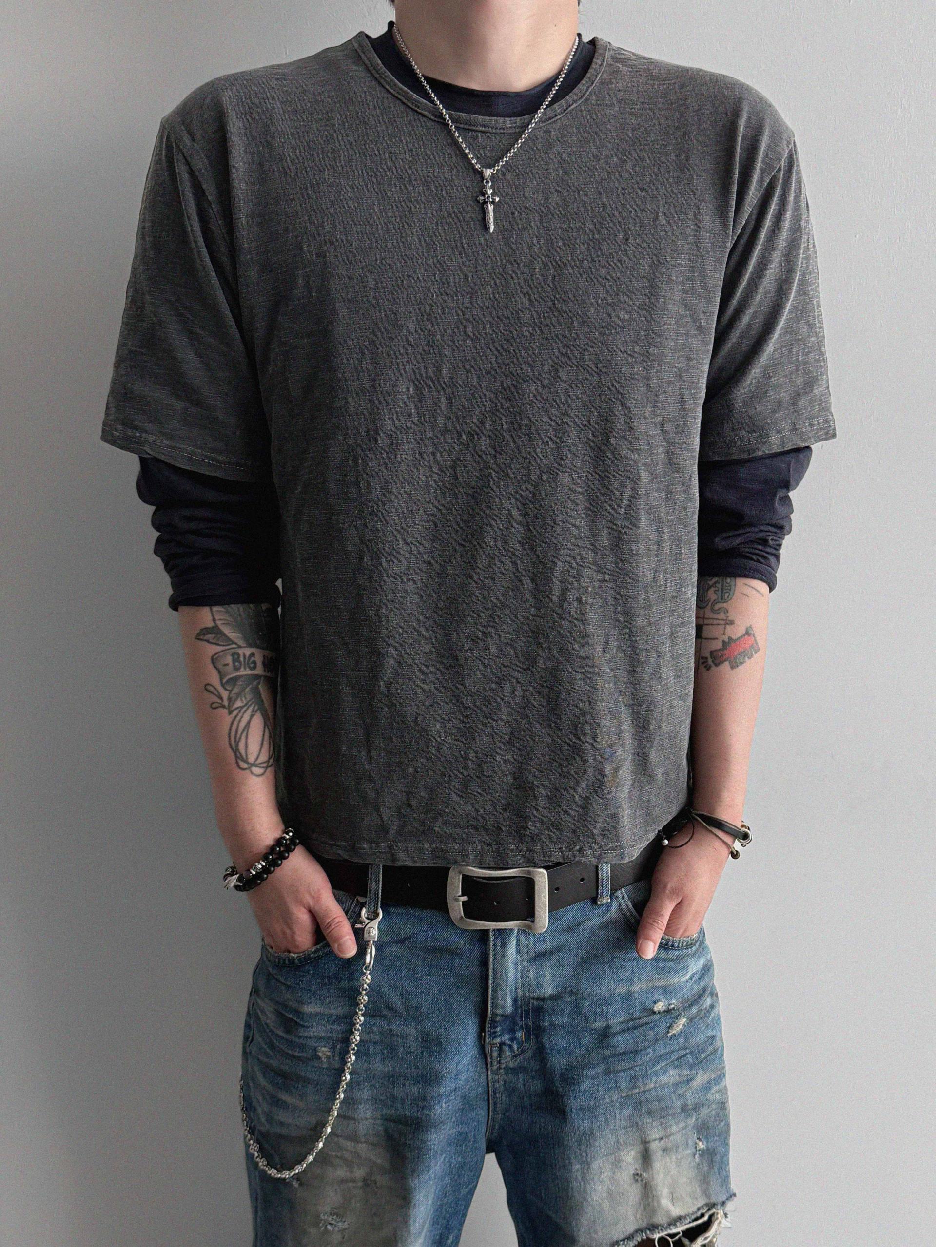 Slub cuting crop long sleeve t