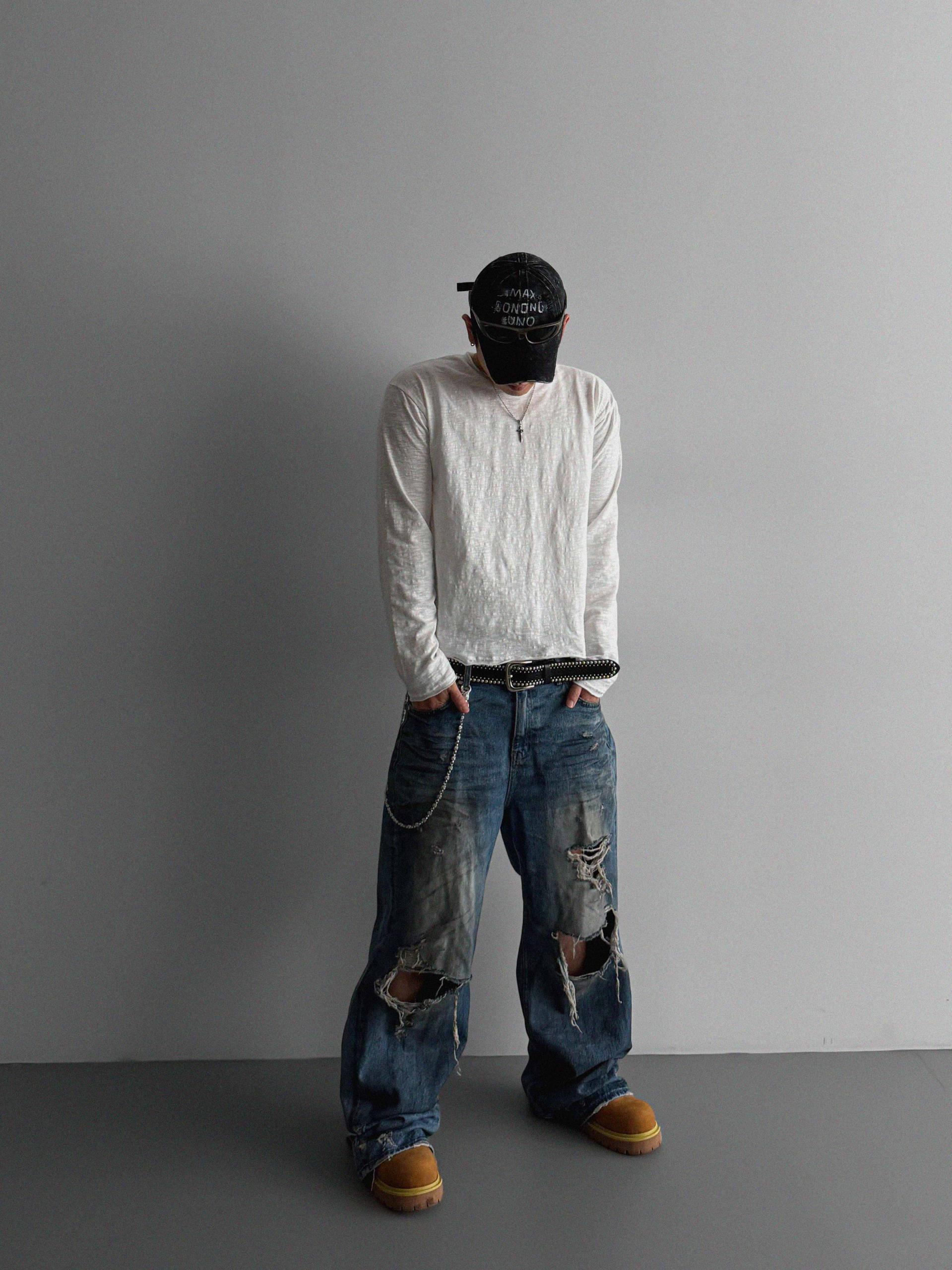 Slub cuting crop long sleeve t