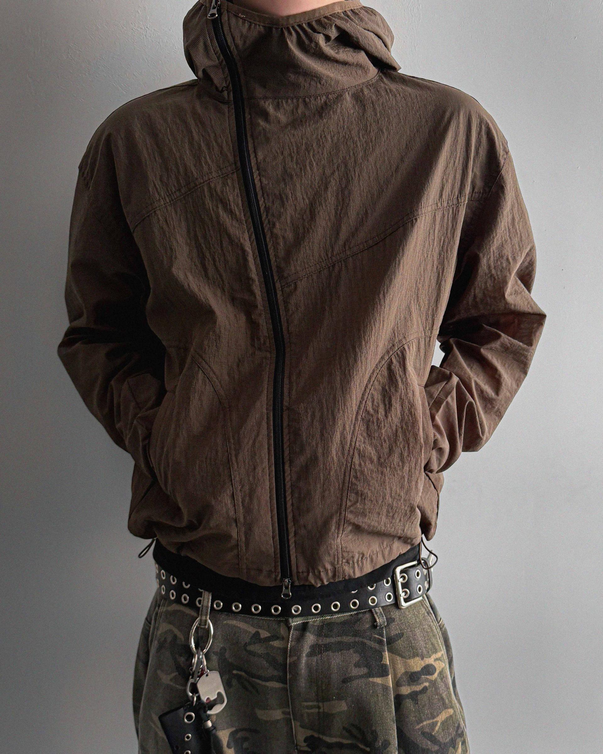 Summer diagonal zipper hood jacket