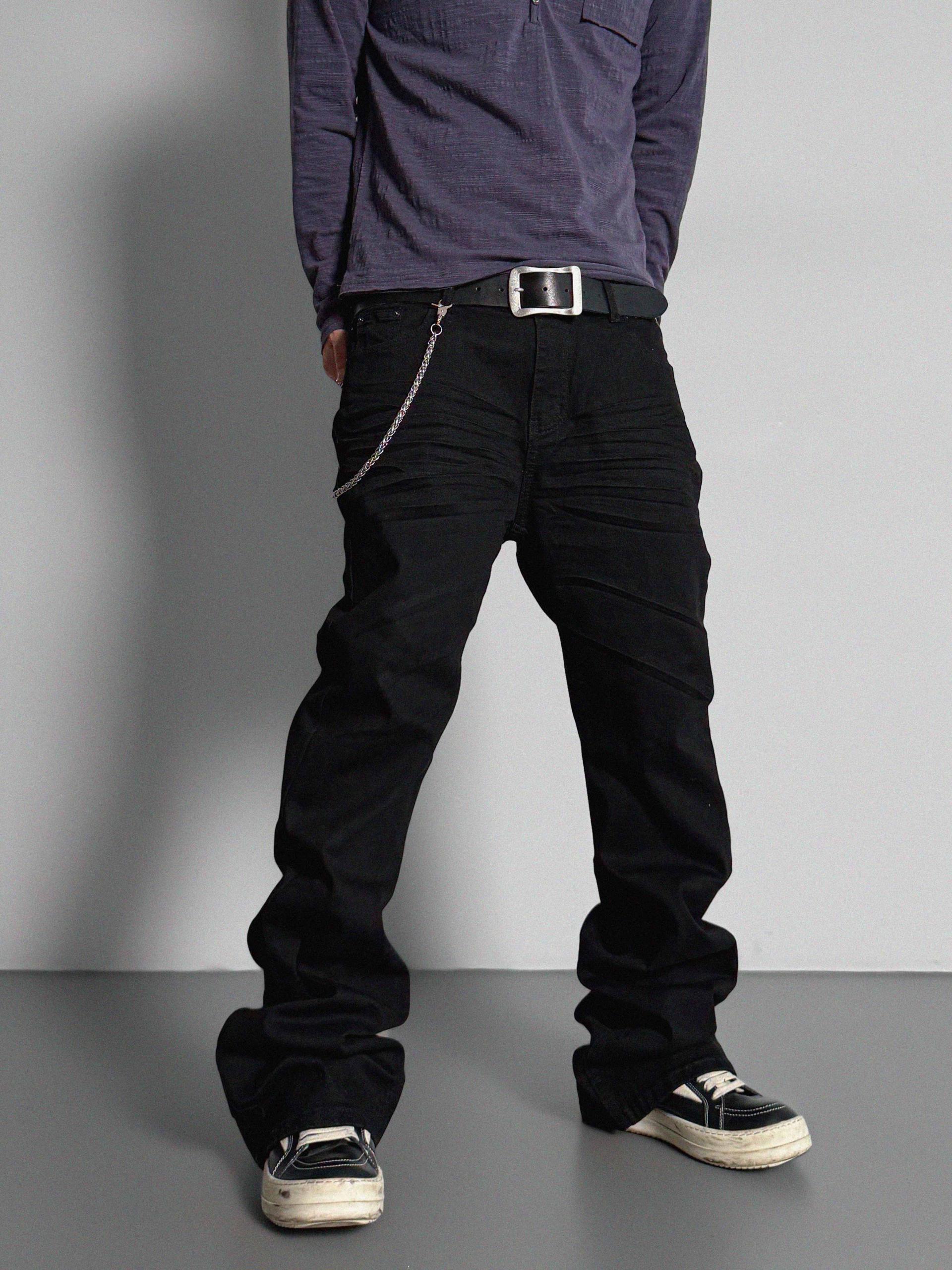 Dark embo sagging flare black jeans