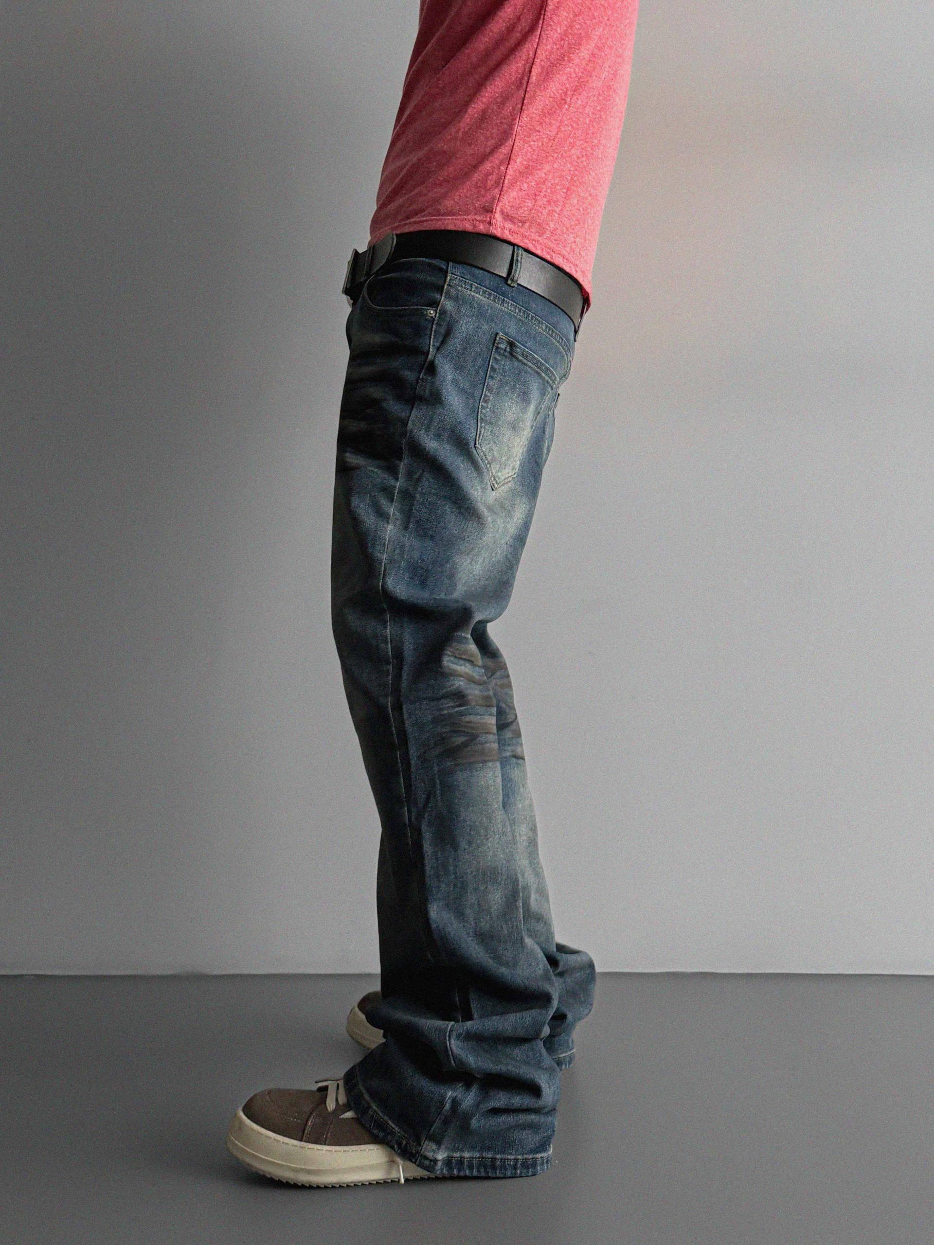 Dirty washed sagging flare jeans