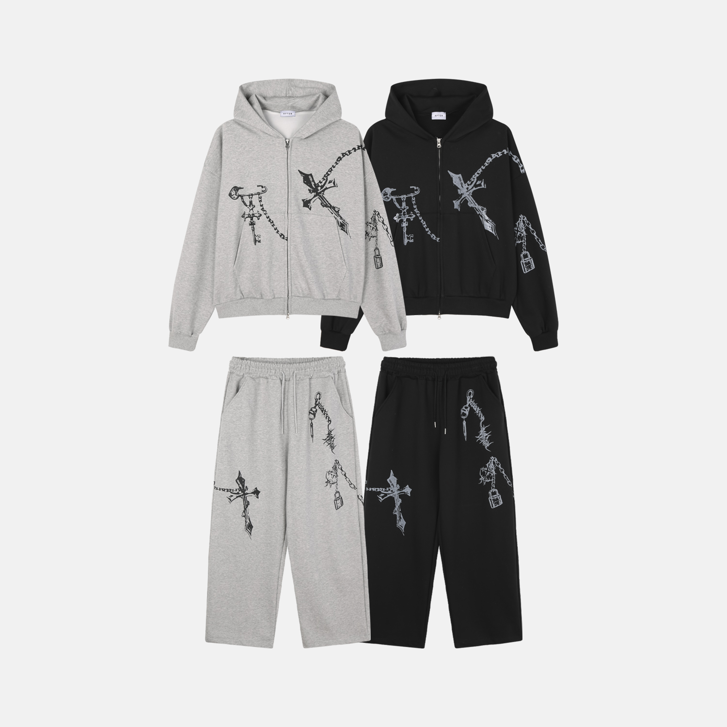 Keyring printed wide sweat pants
