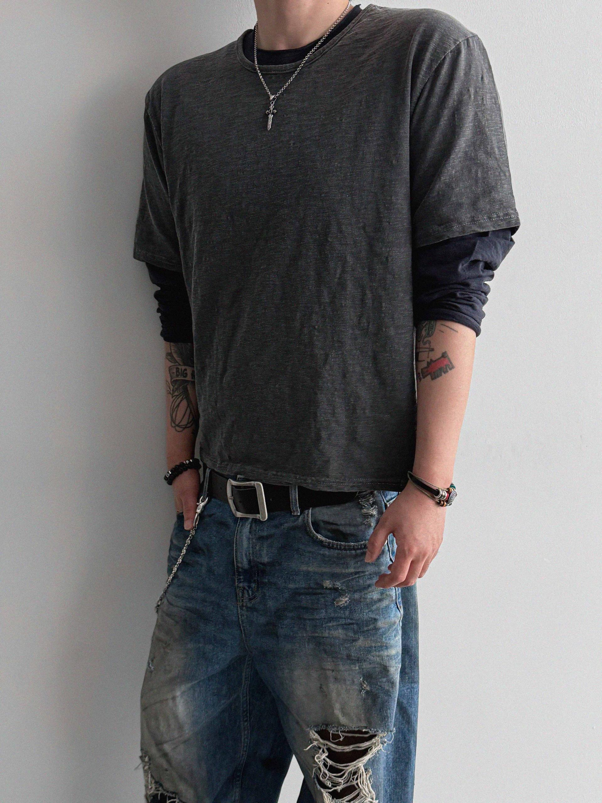 Slub cuting crop long sleeve t