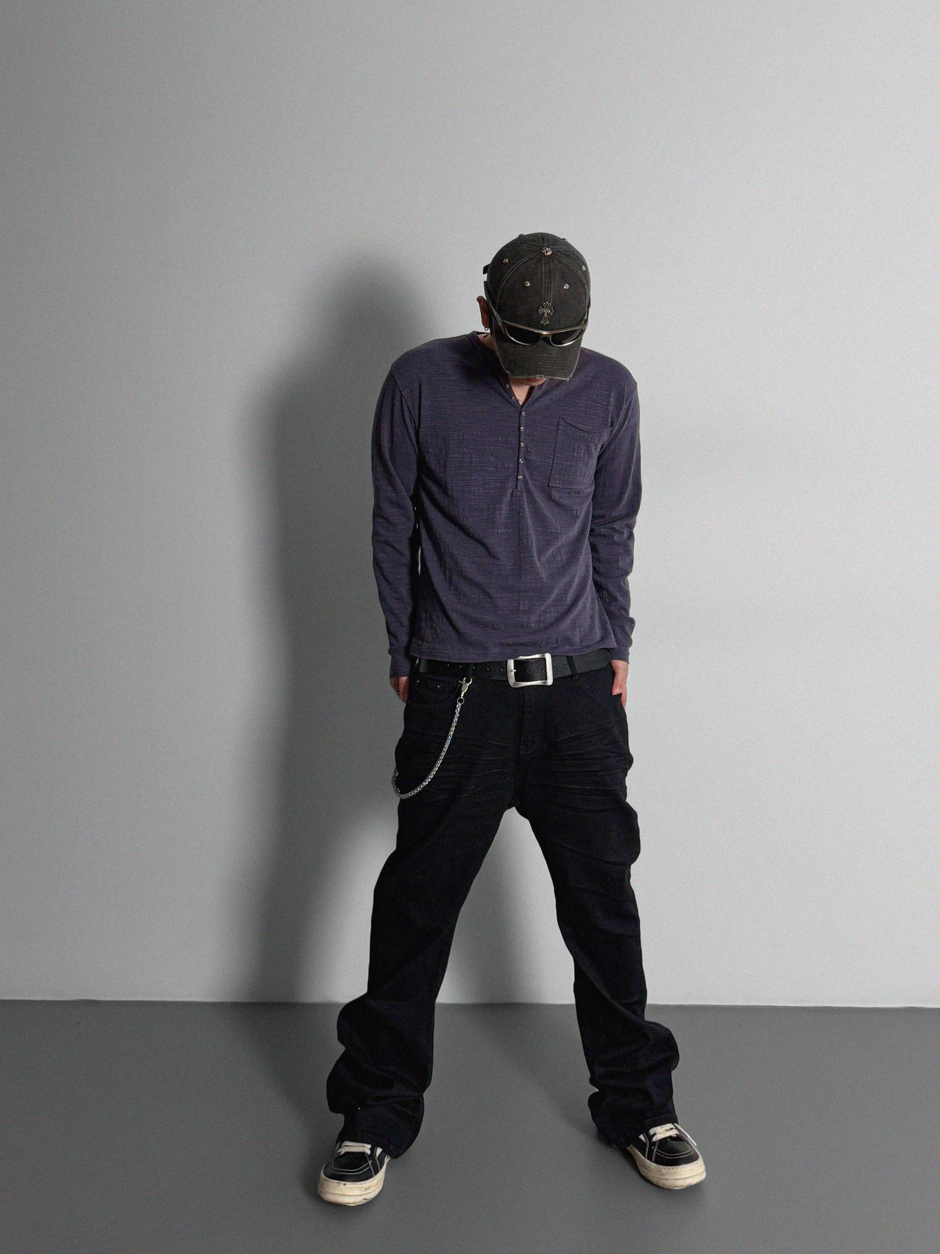 Button slub henley neck slim t