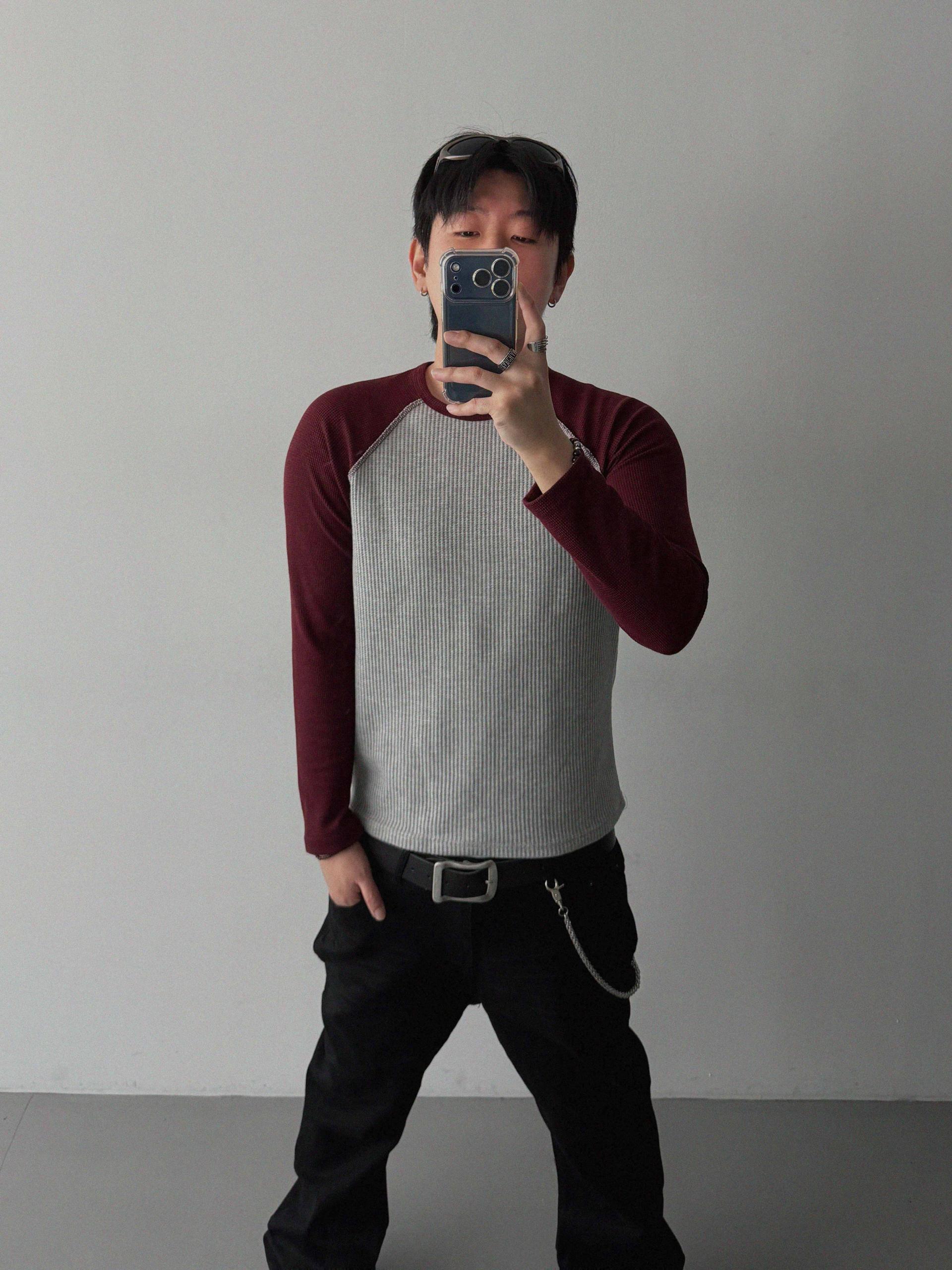Tukhines waffle slim raglan t