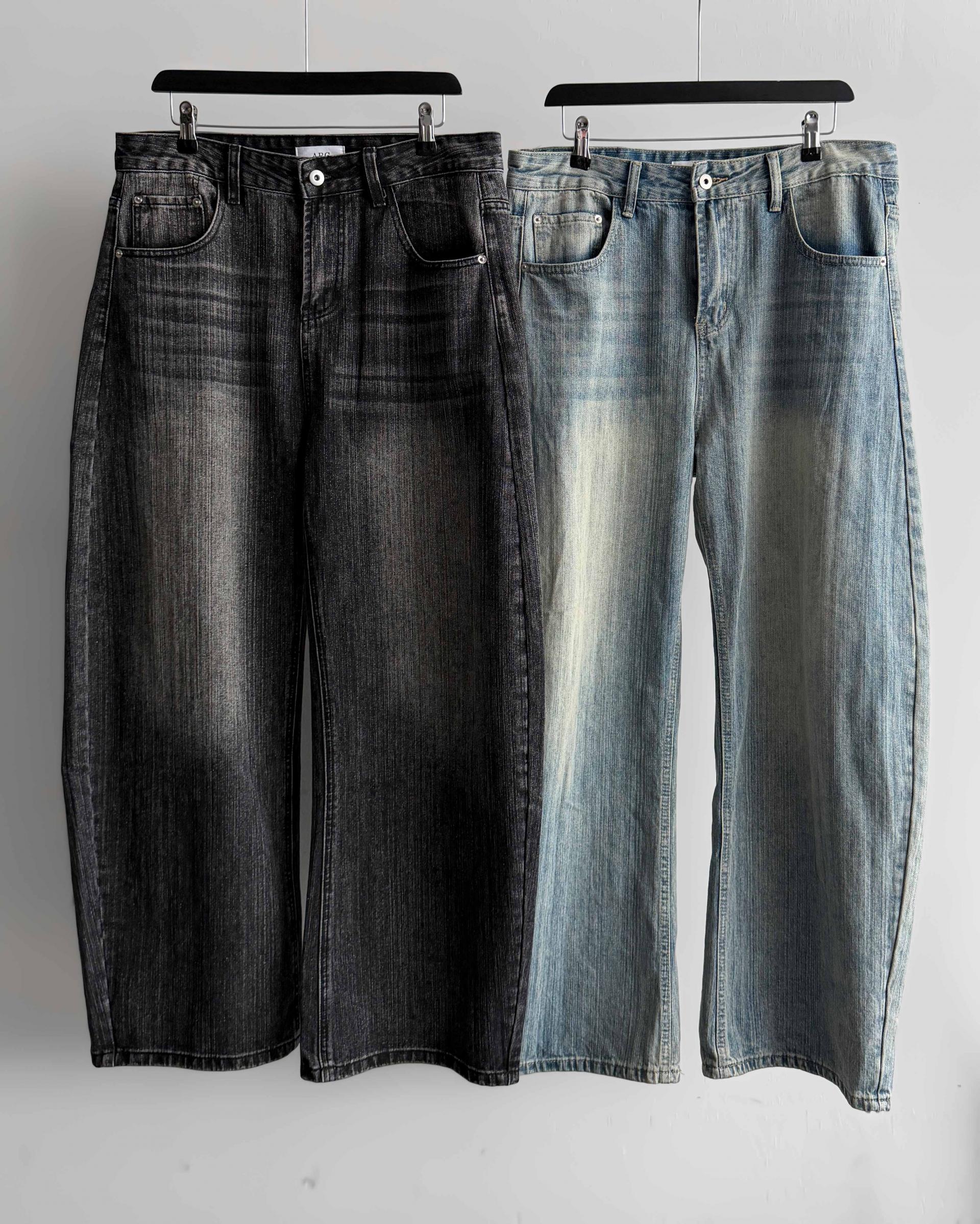 Striped washed curved denim pants