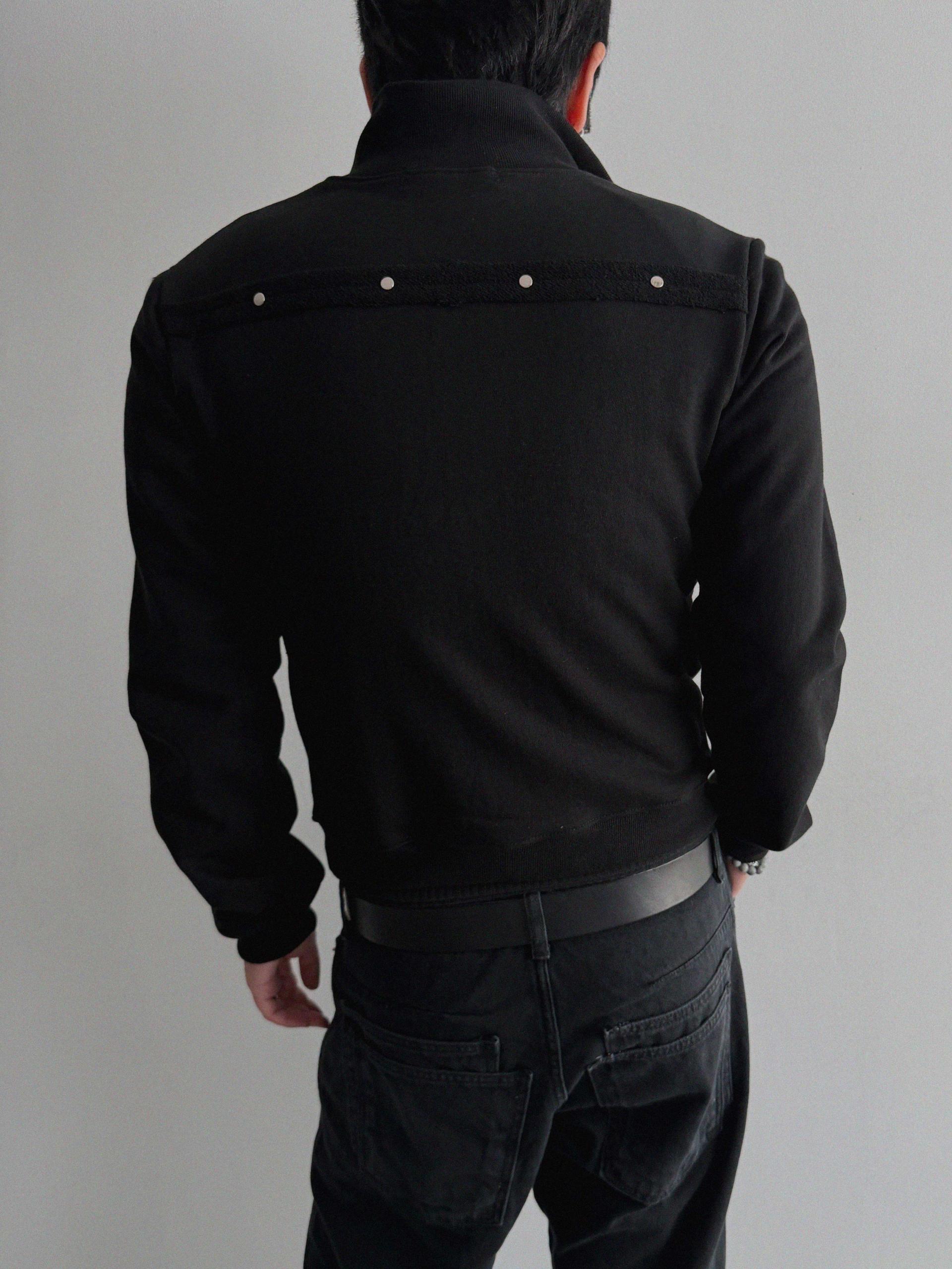 Fringe rivet slim high neck zip-up