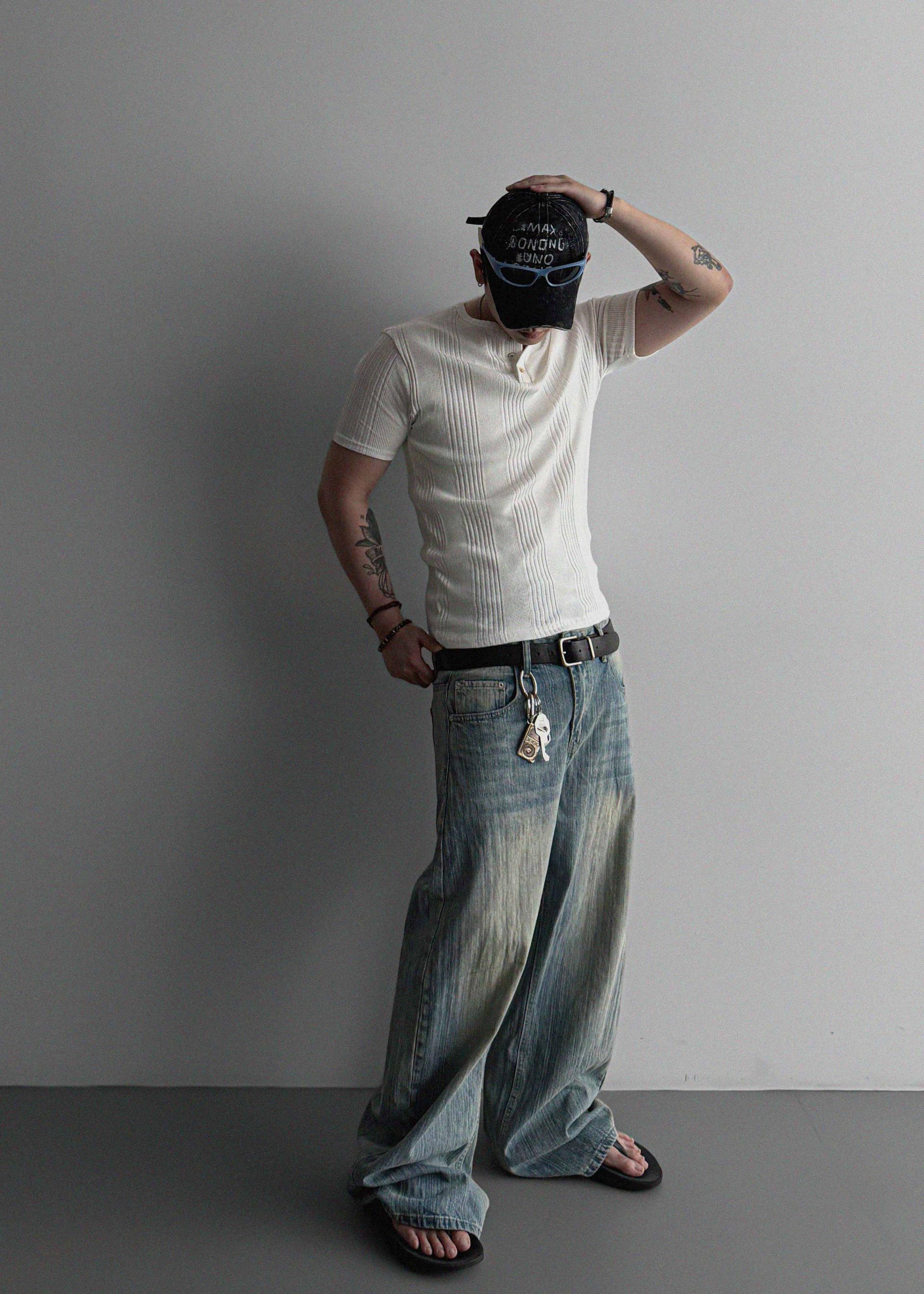 Terrace henley ceck slim half T