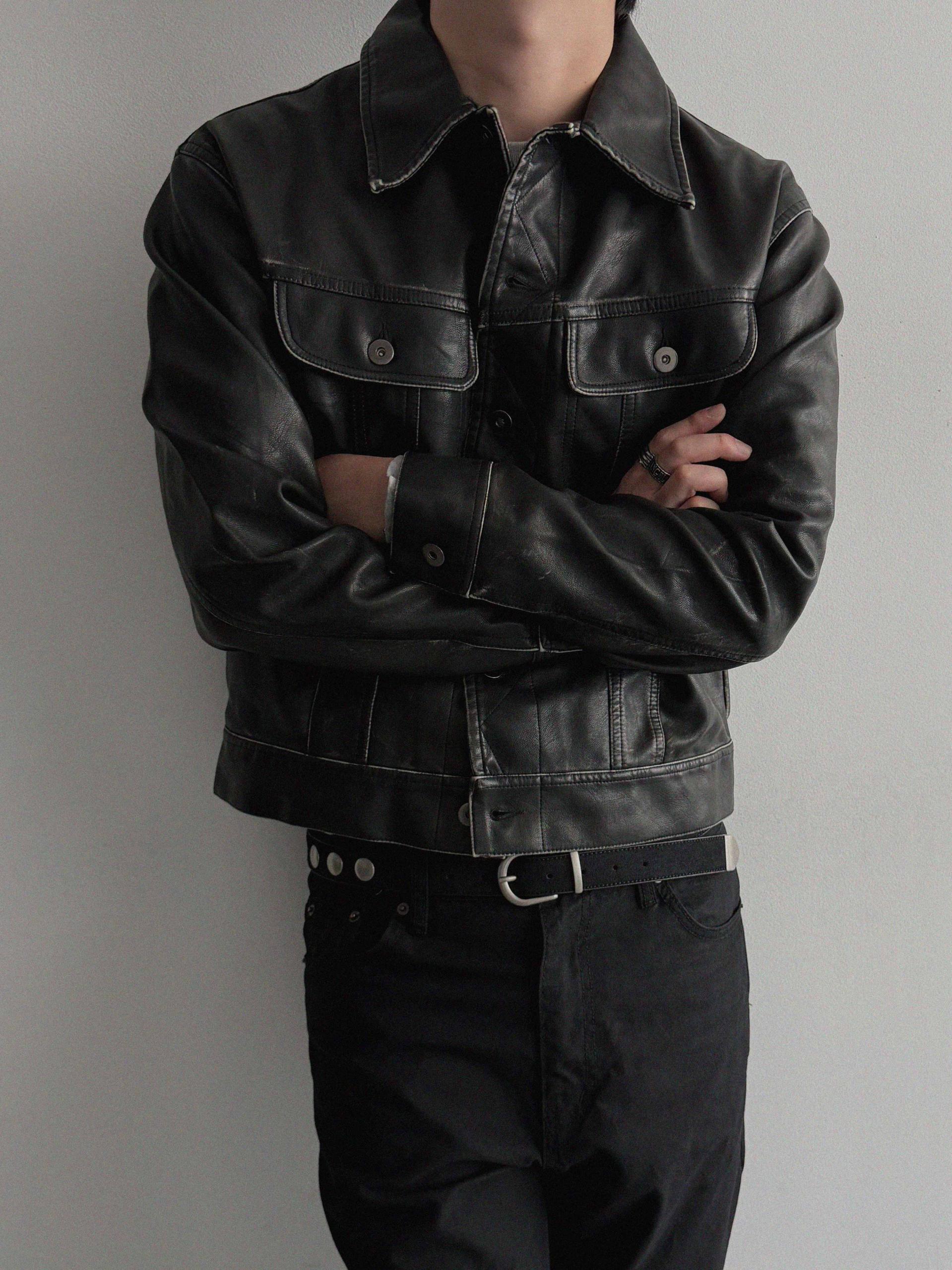 Rex leather trucker crop jacket