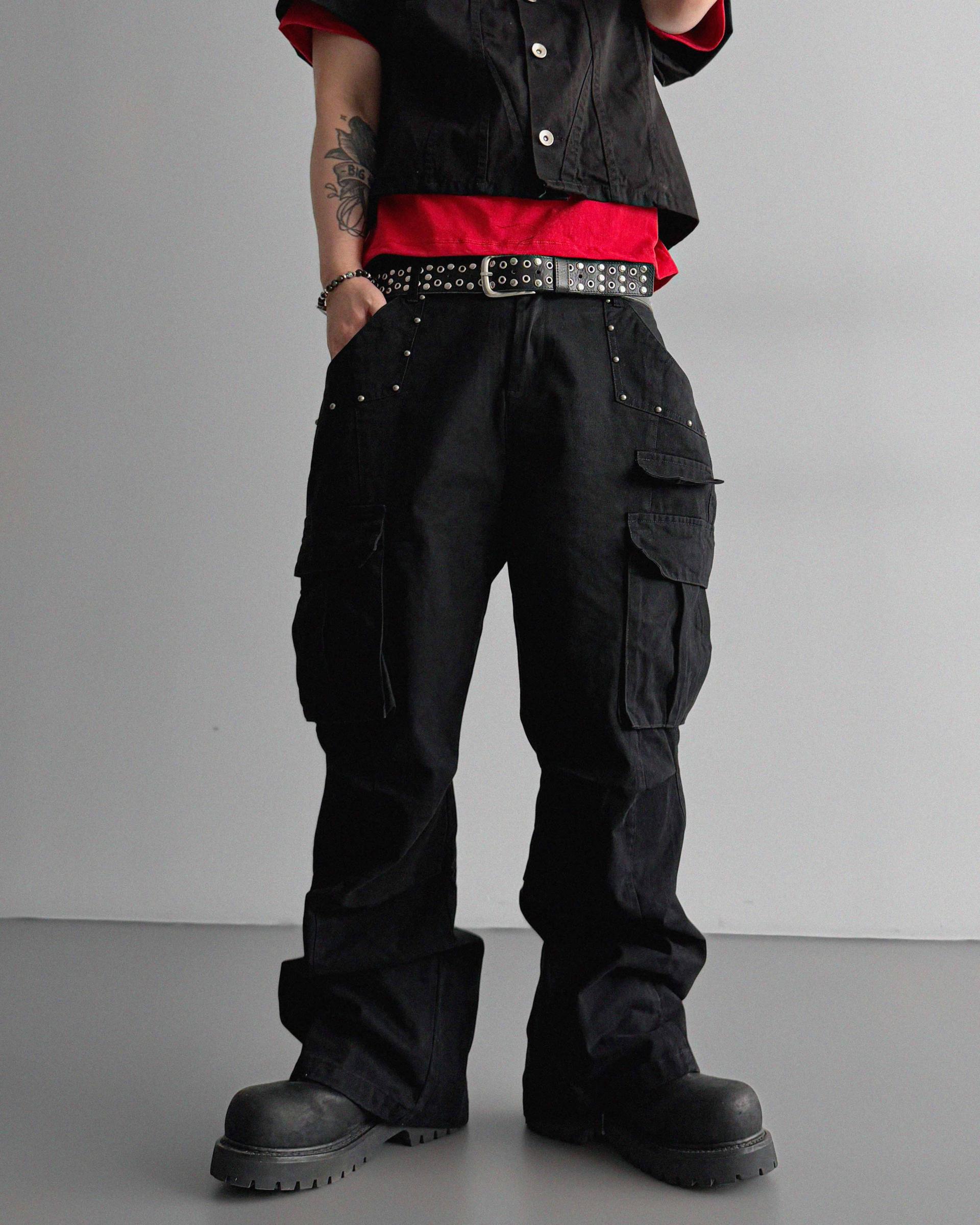 Dying stud cargo flared pants