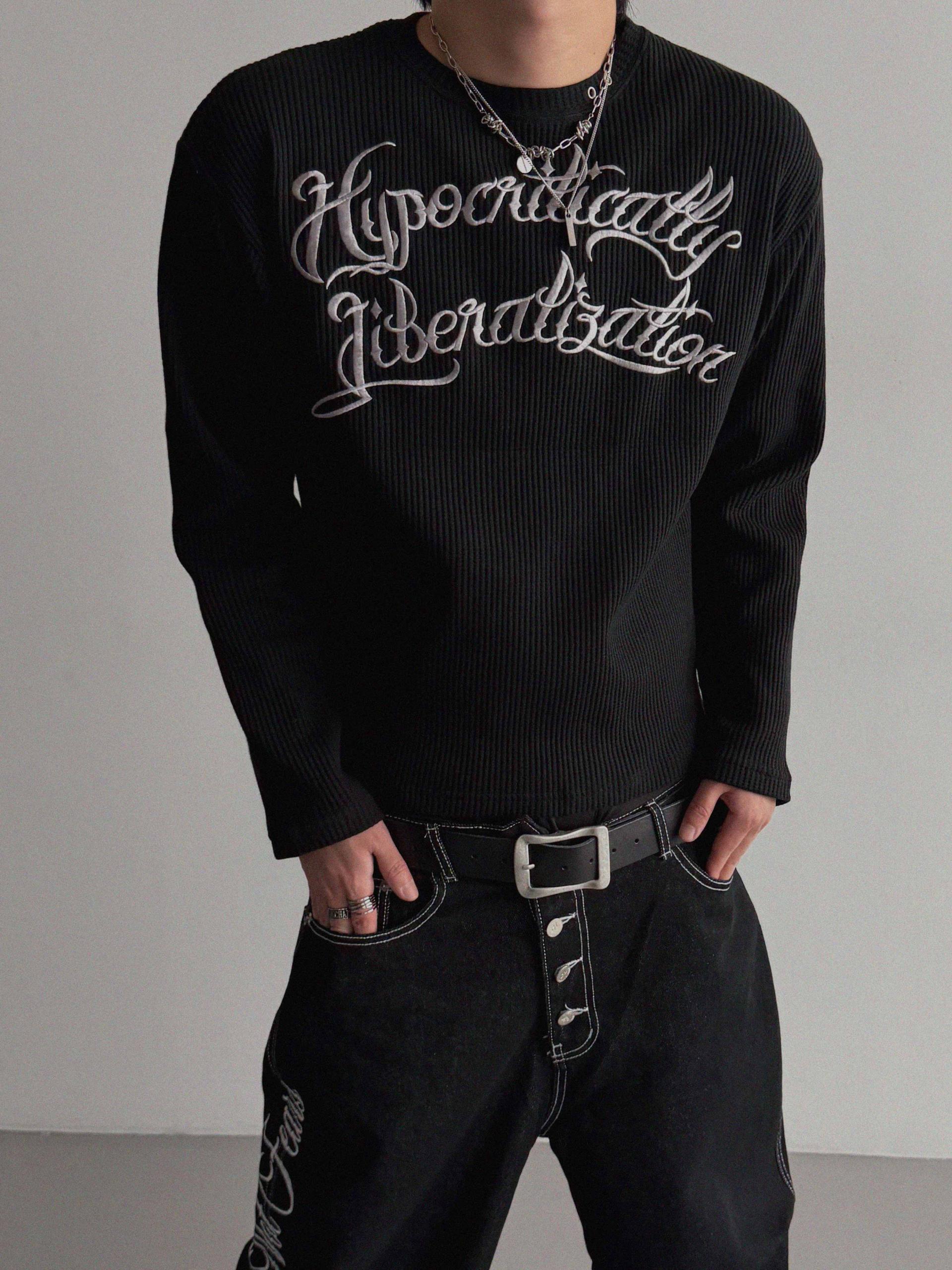 Libera embroidered waffle crop t