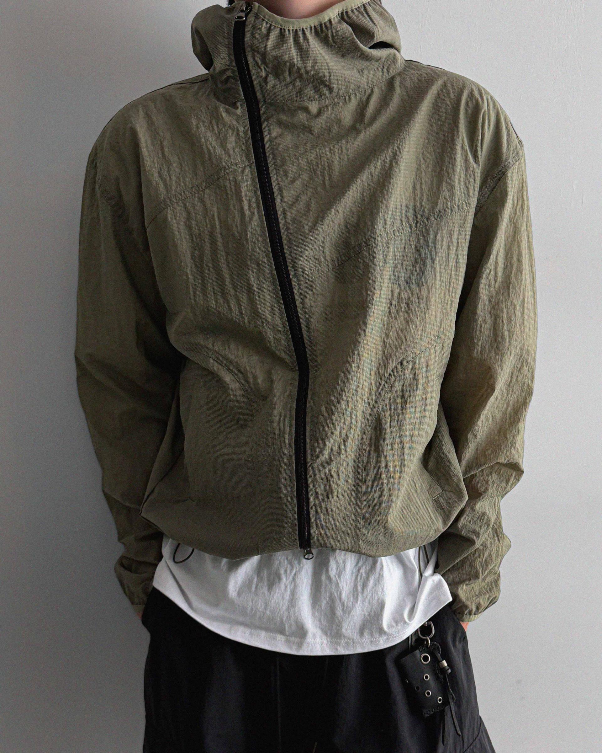 Summer diagonal zipper hood jacket