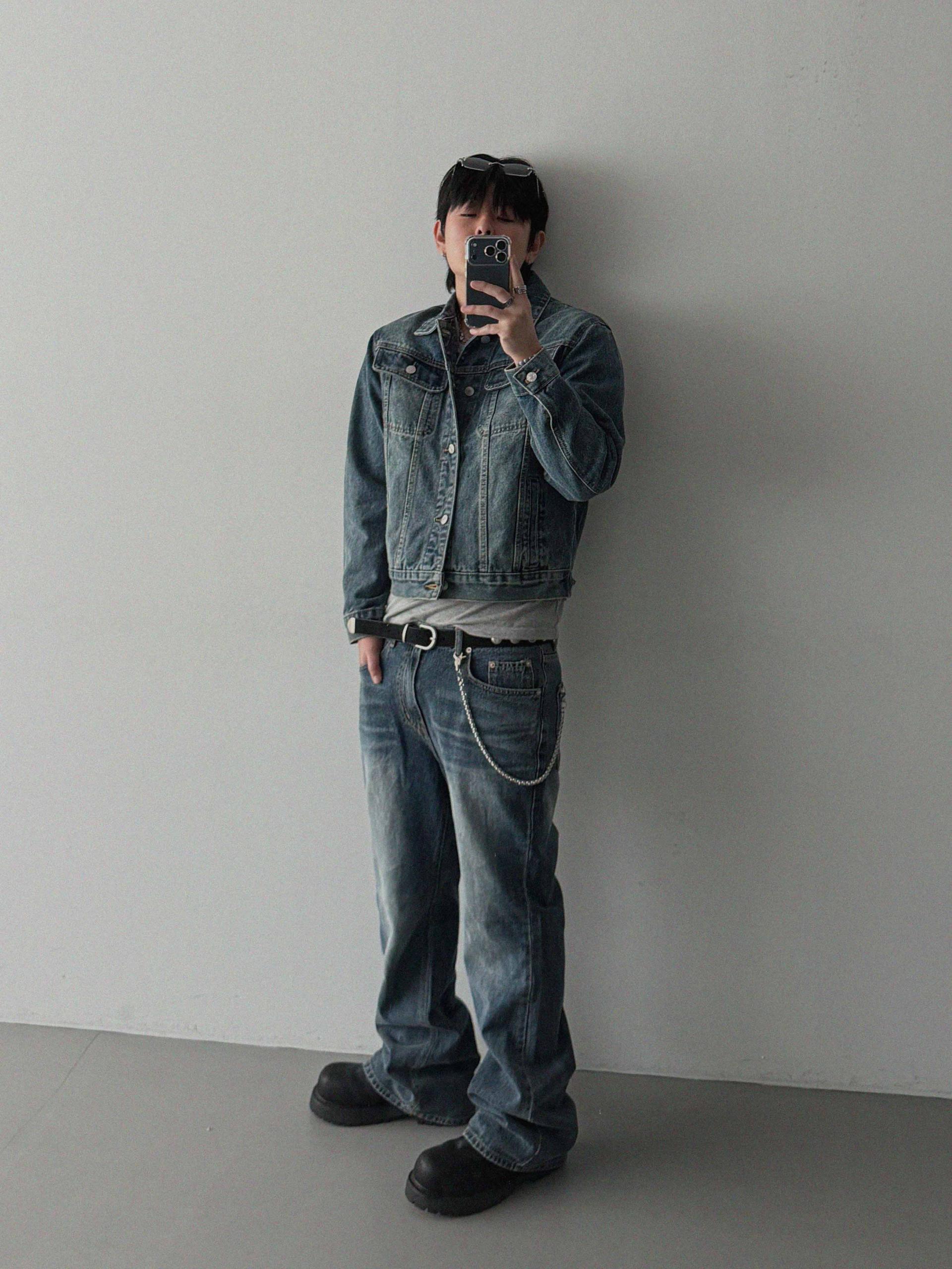 Minimal basic crop denim jacket