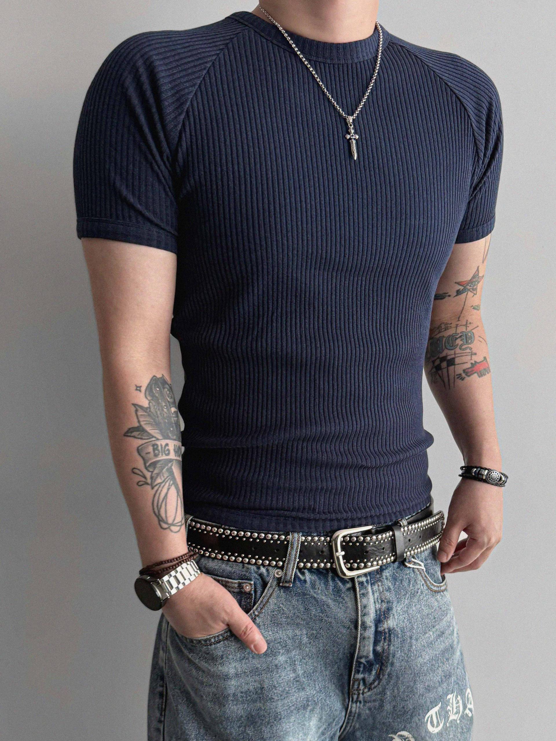 Ribbed raglan muscle half t