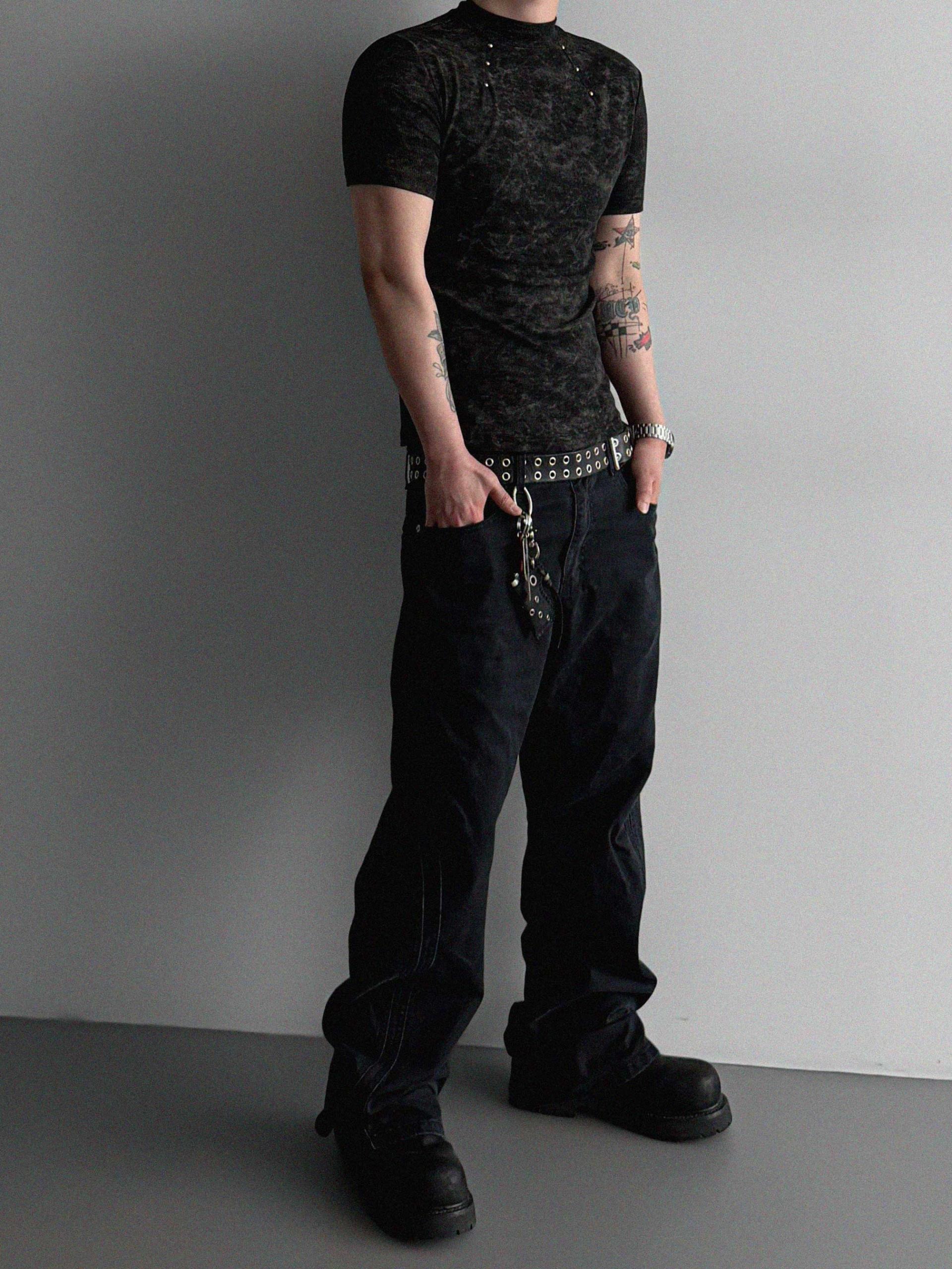 Vintage rivet mock neck muscle half t