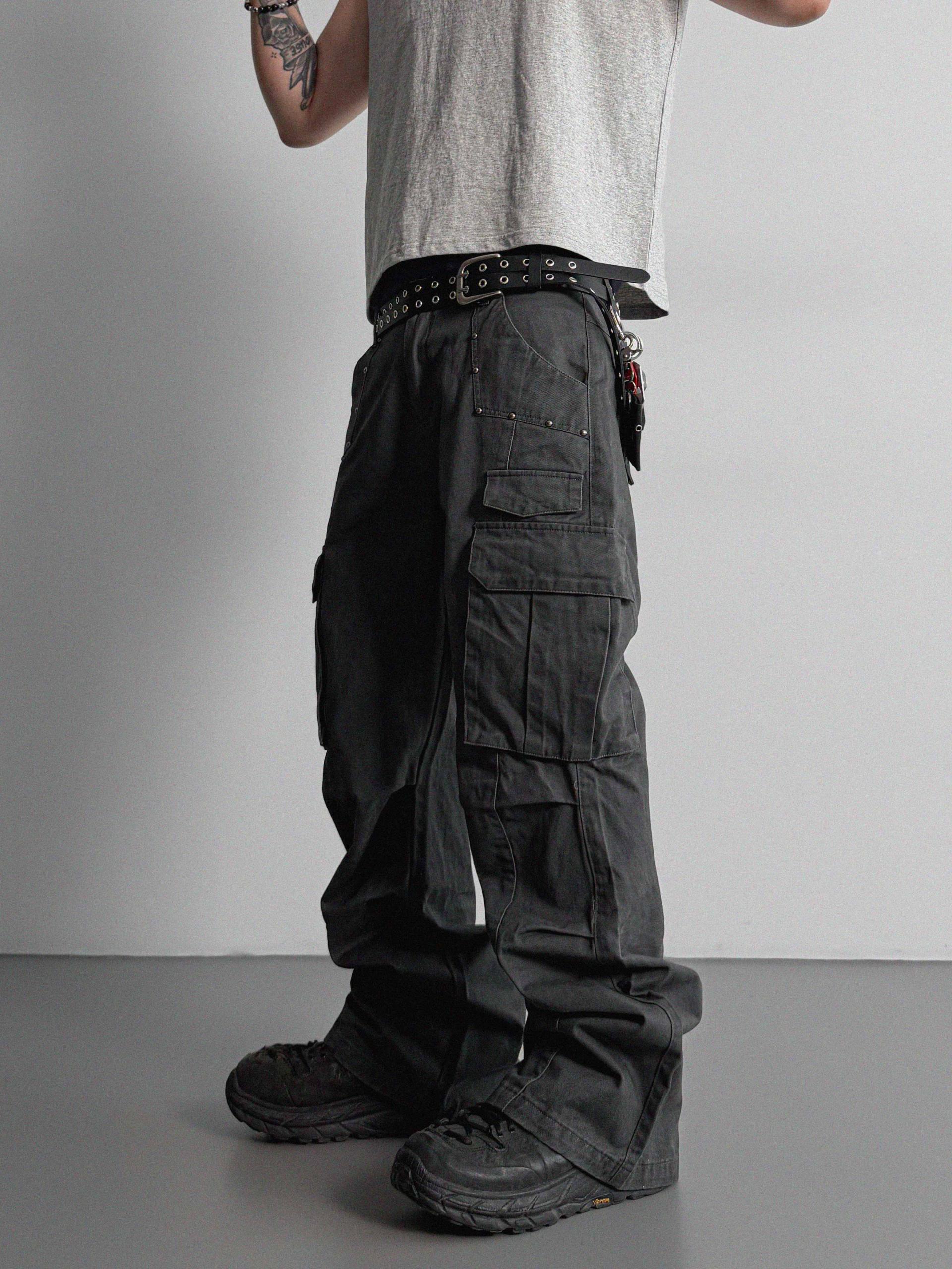 Dying stud cargo flared pants