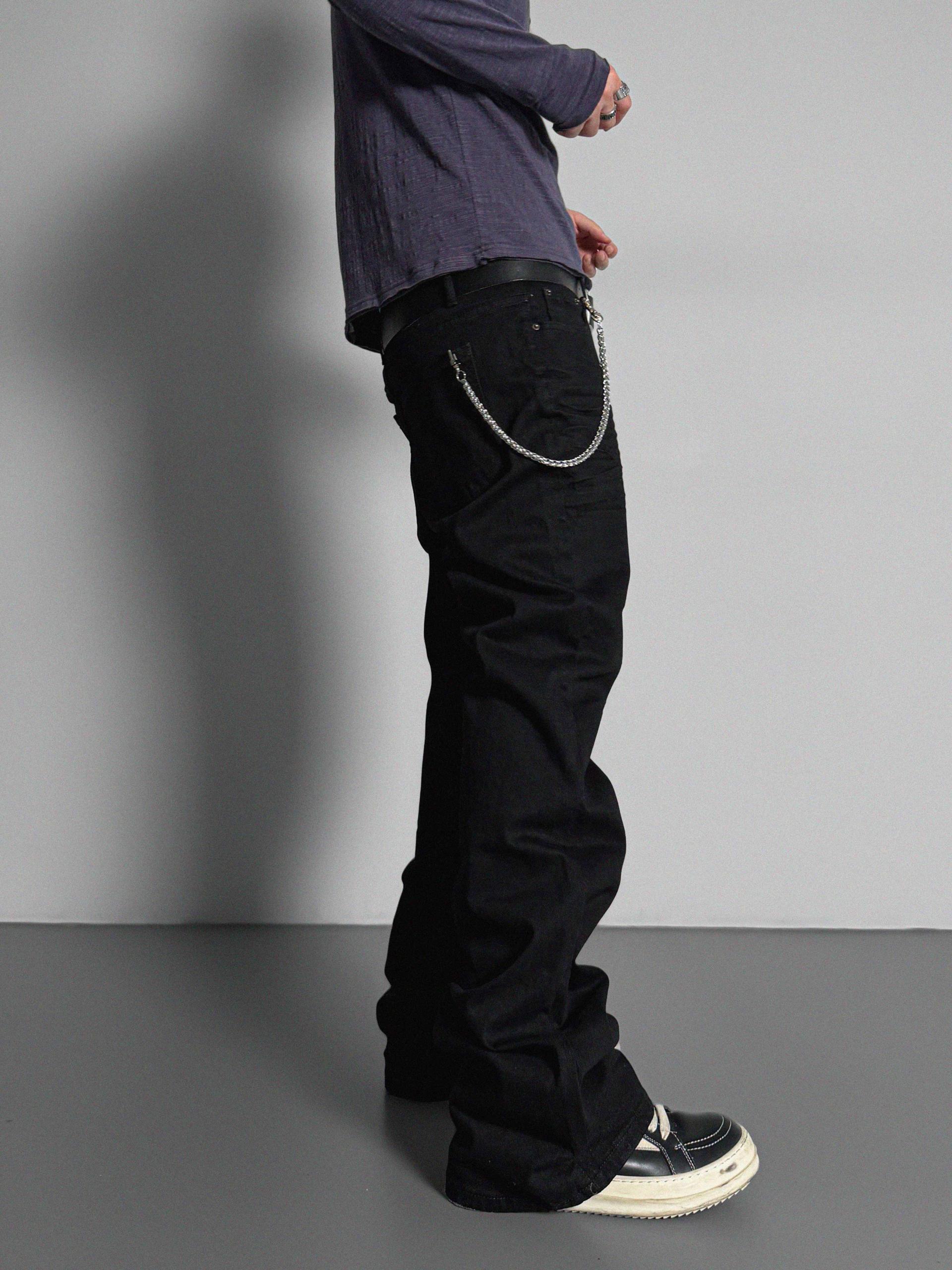 Dark embo sagging flare black jeans