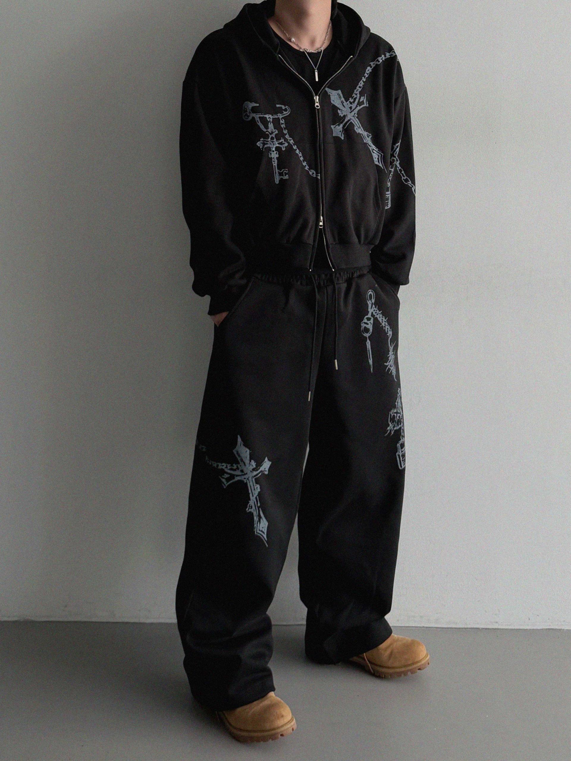 Keyring printed crop hood zip-up