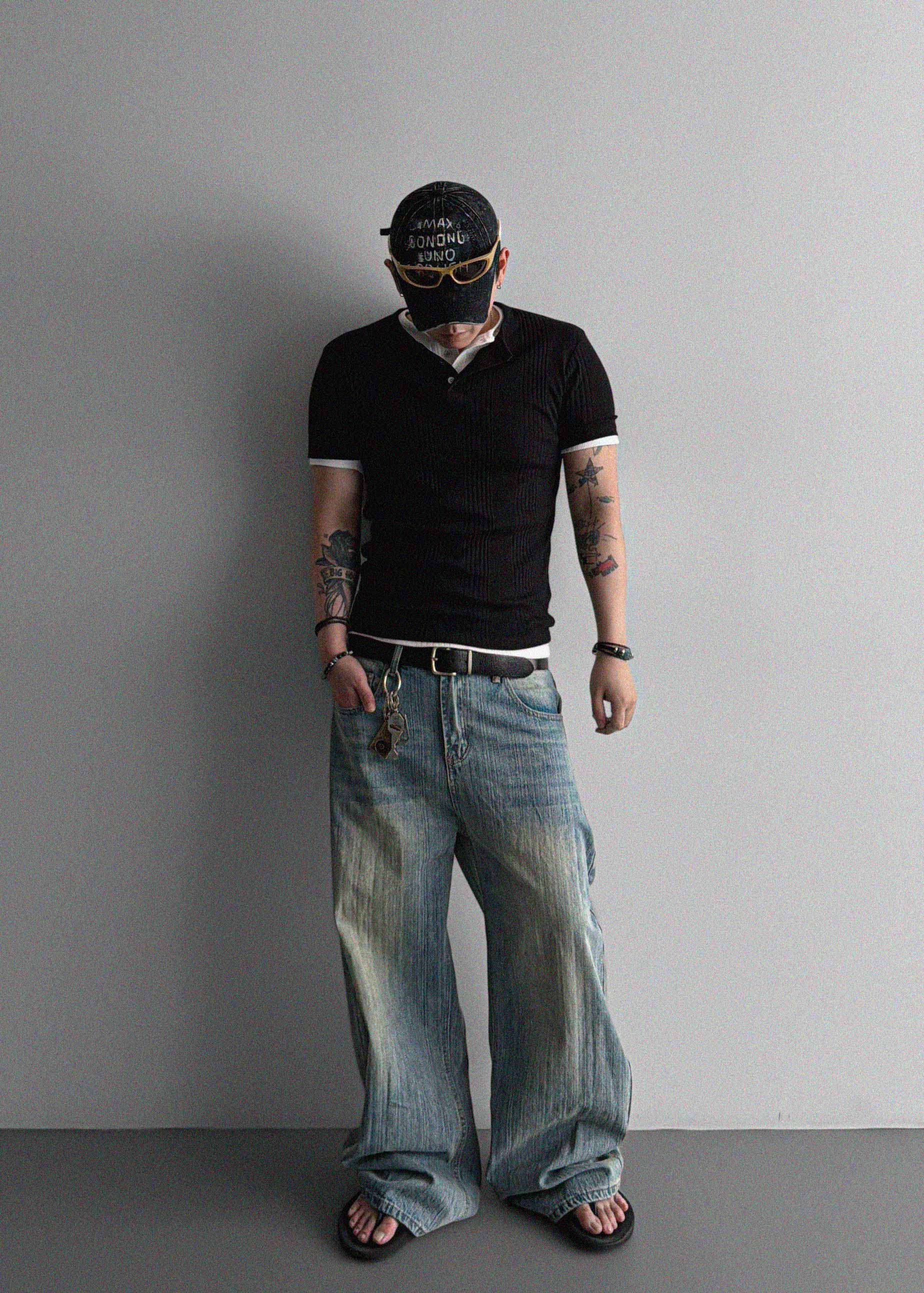 Terrace henley ceck slim half T