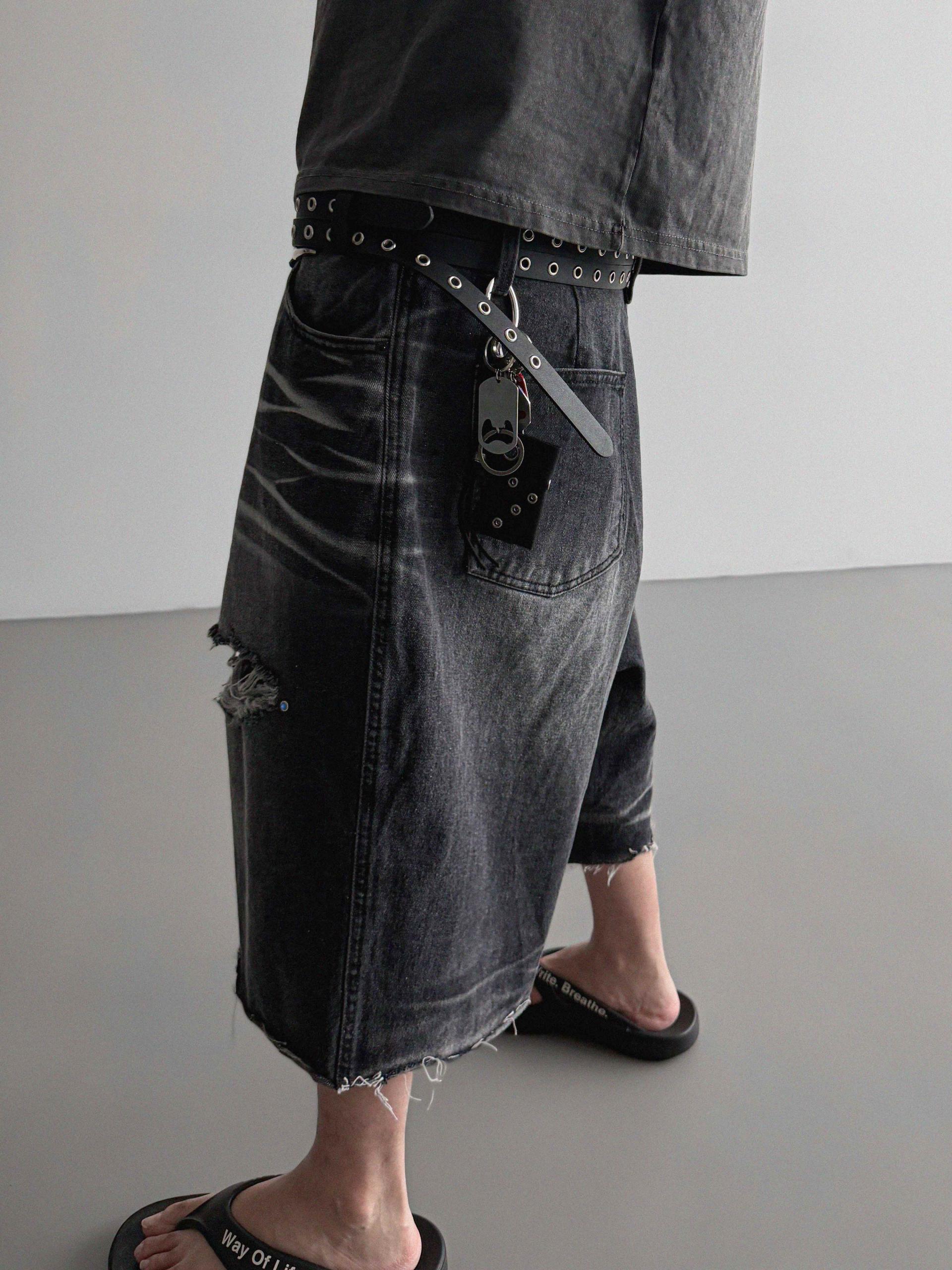 Cubic vintage denim bermuda pants