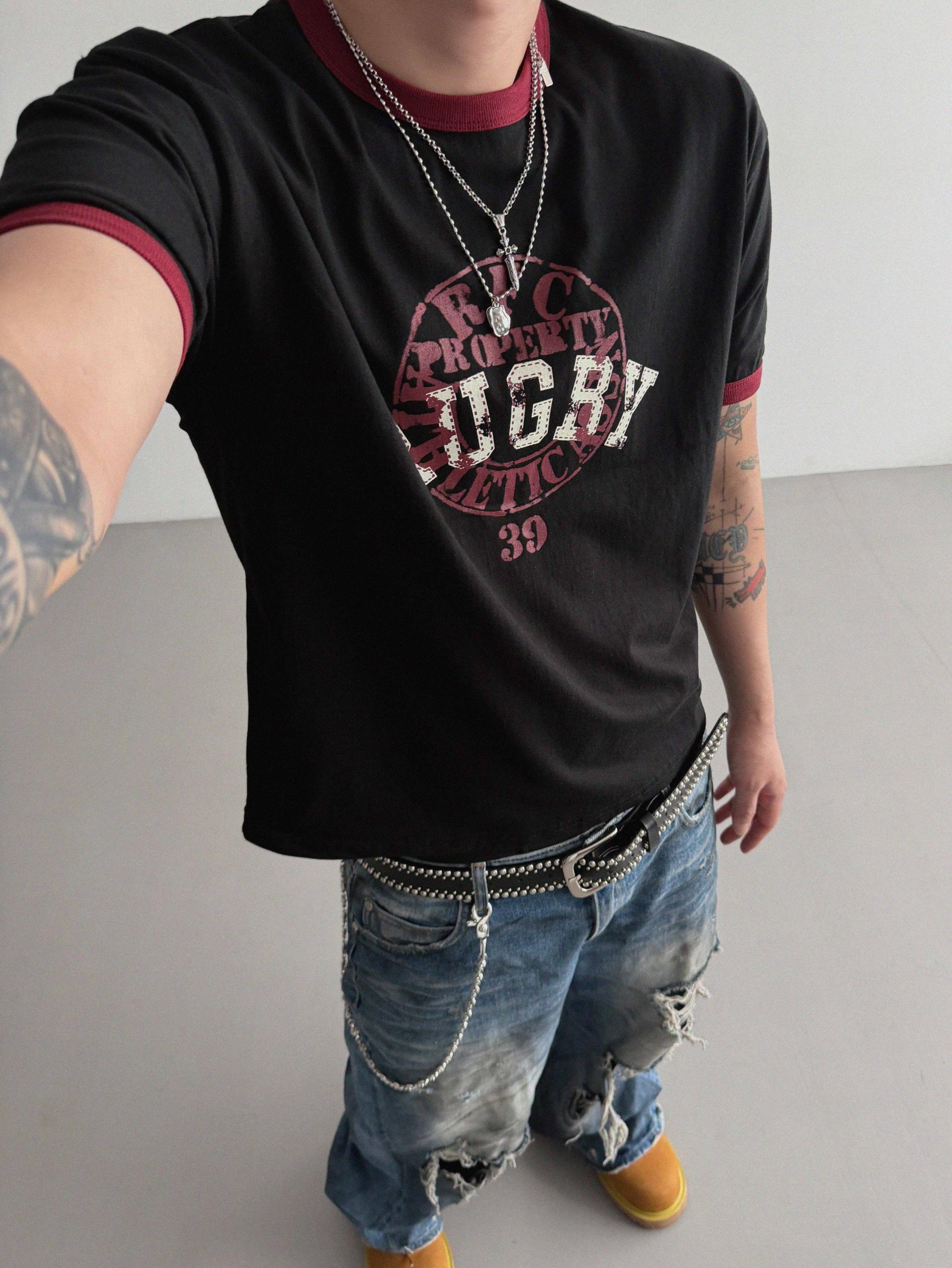Rugby ringer muscle crop half t