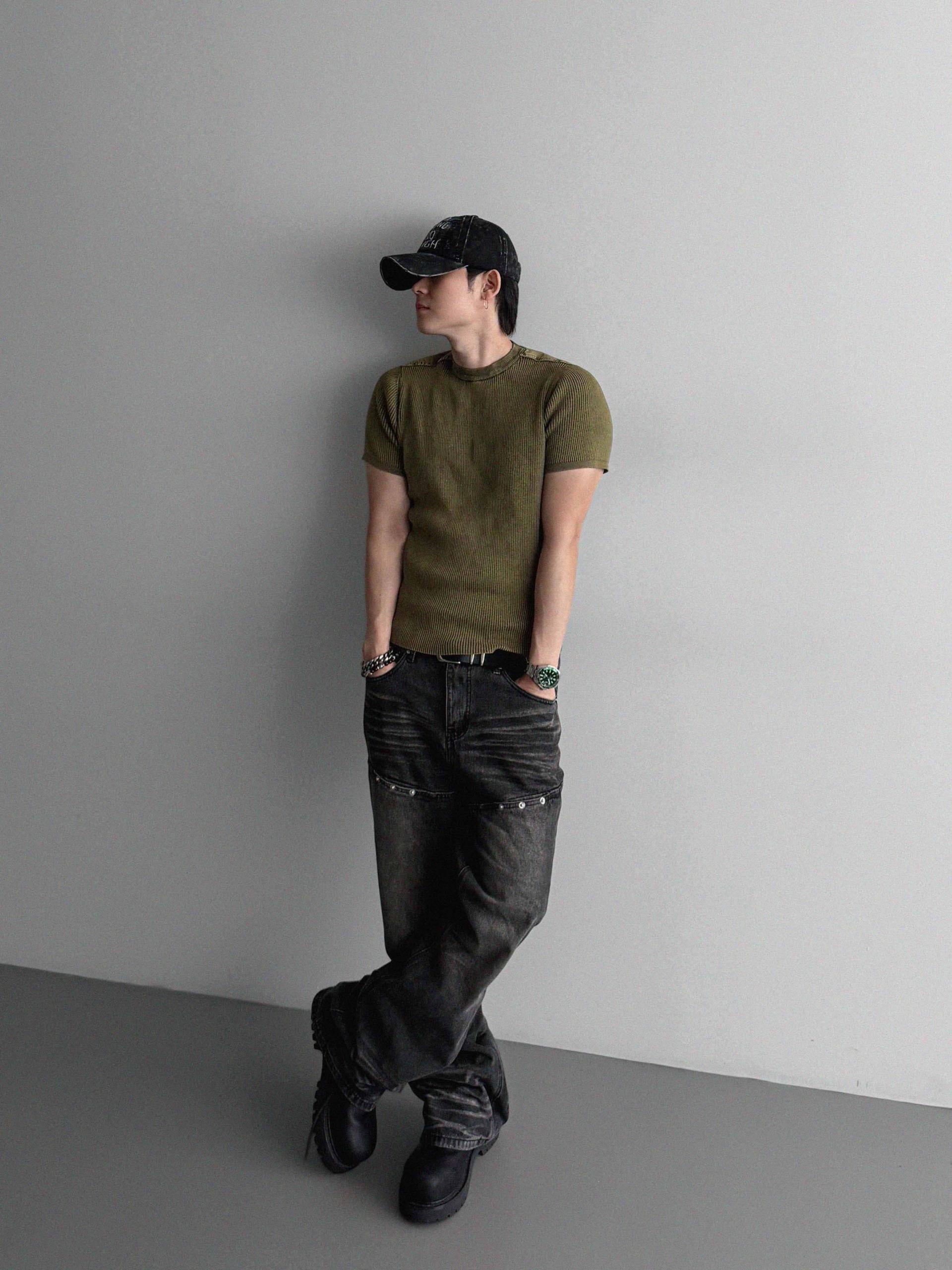 Pigment panel slim half knit