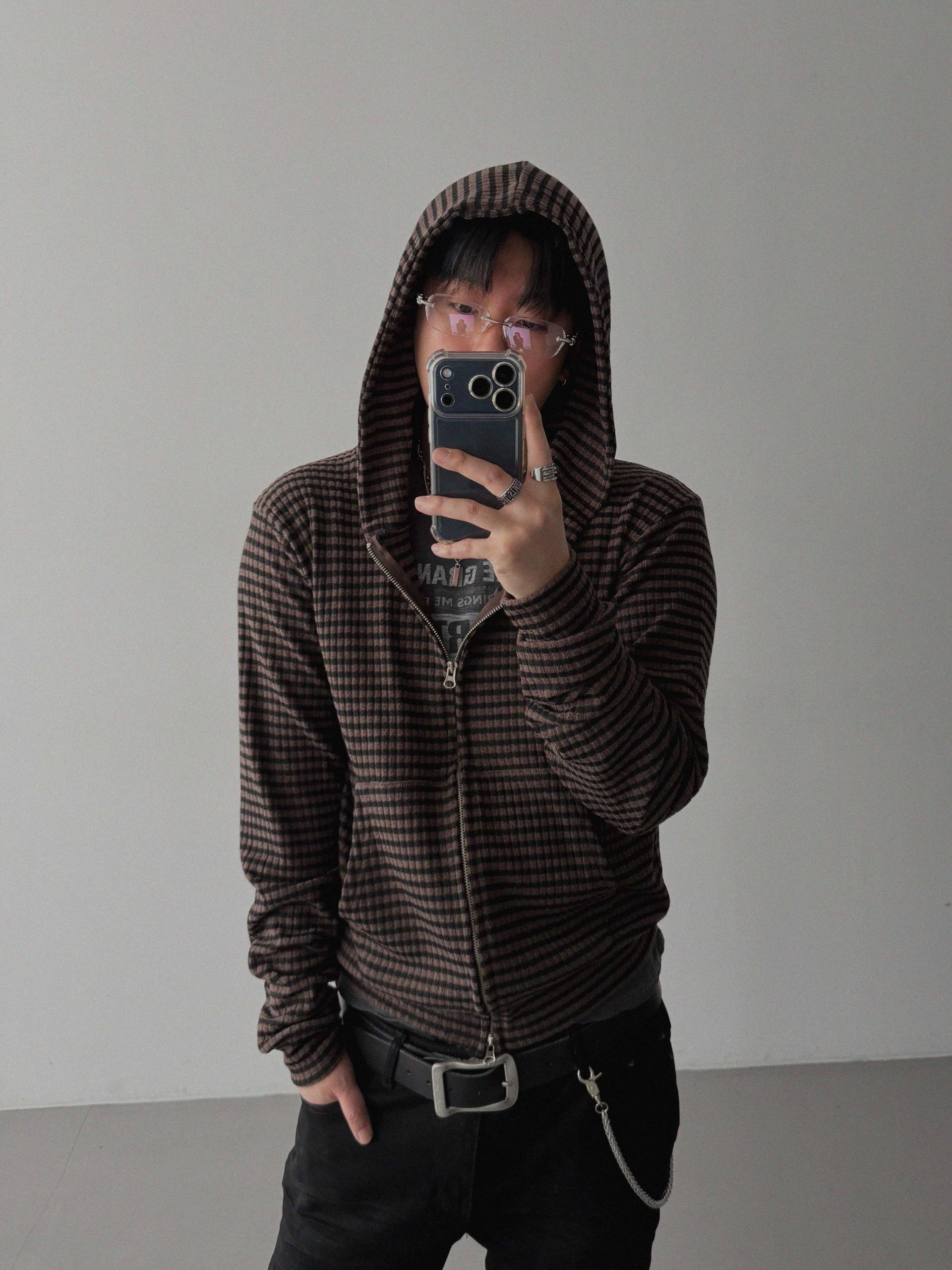 Jenny stripe crop hood zip-up