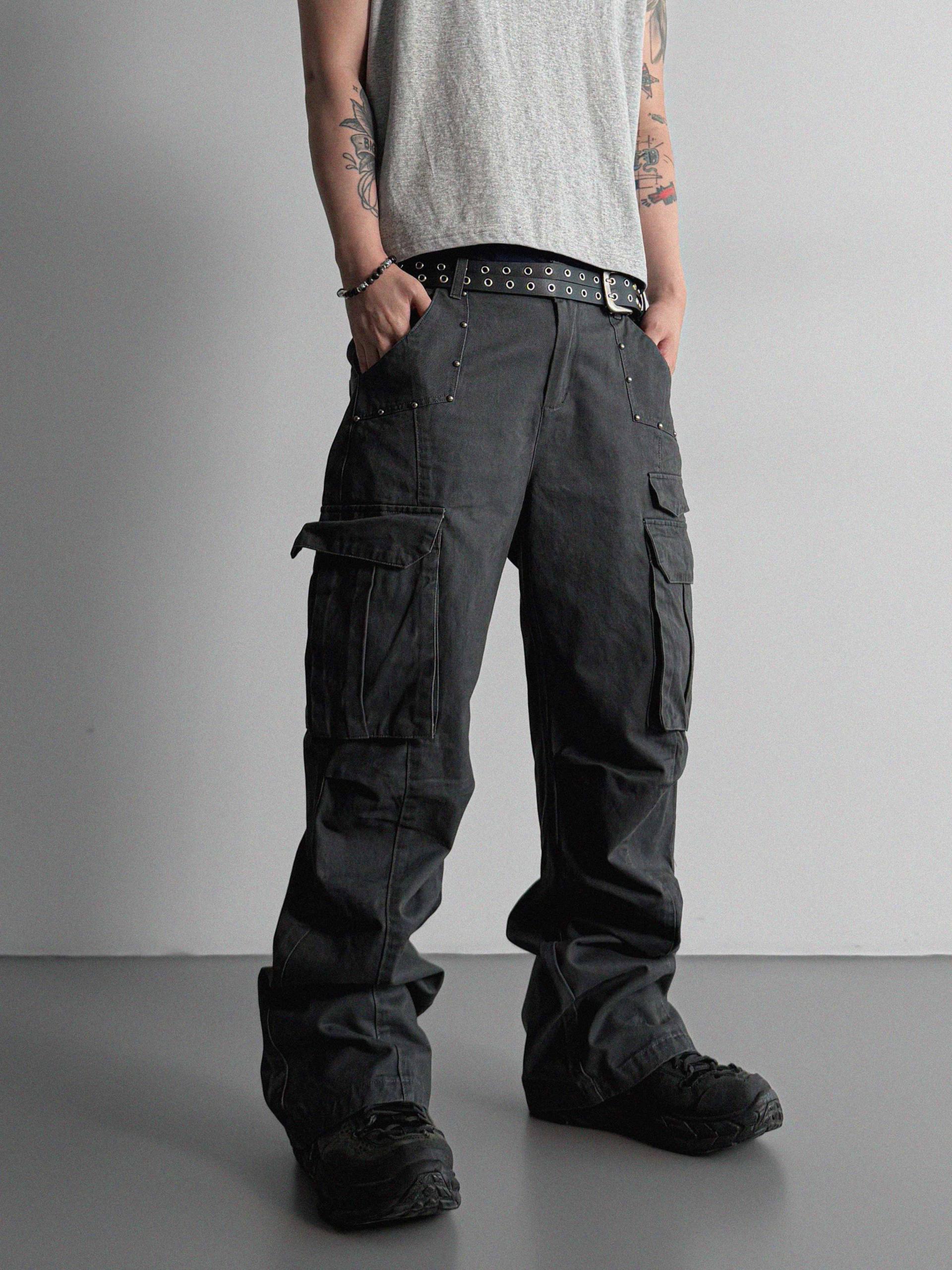 Dying stud cargo flared pants
