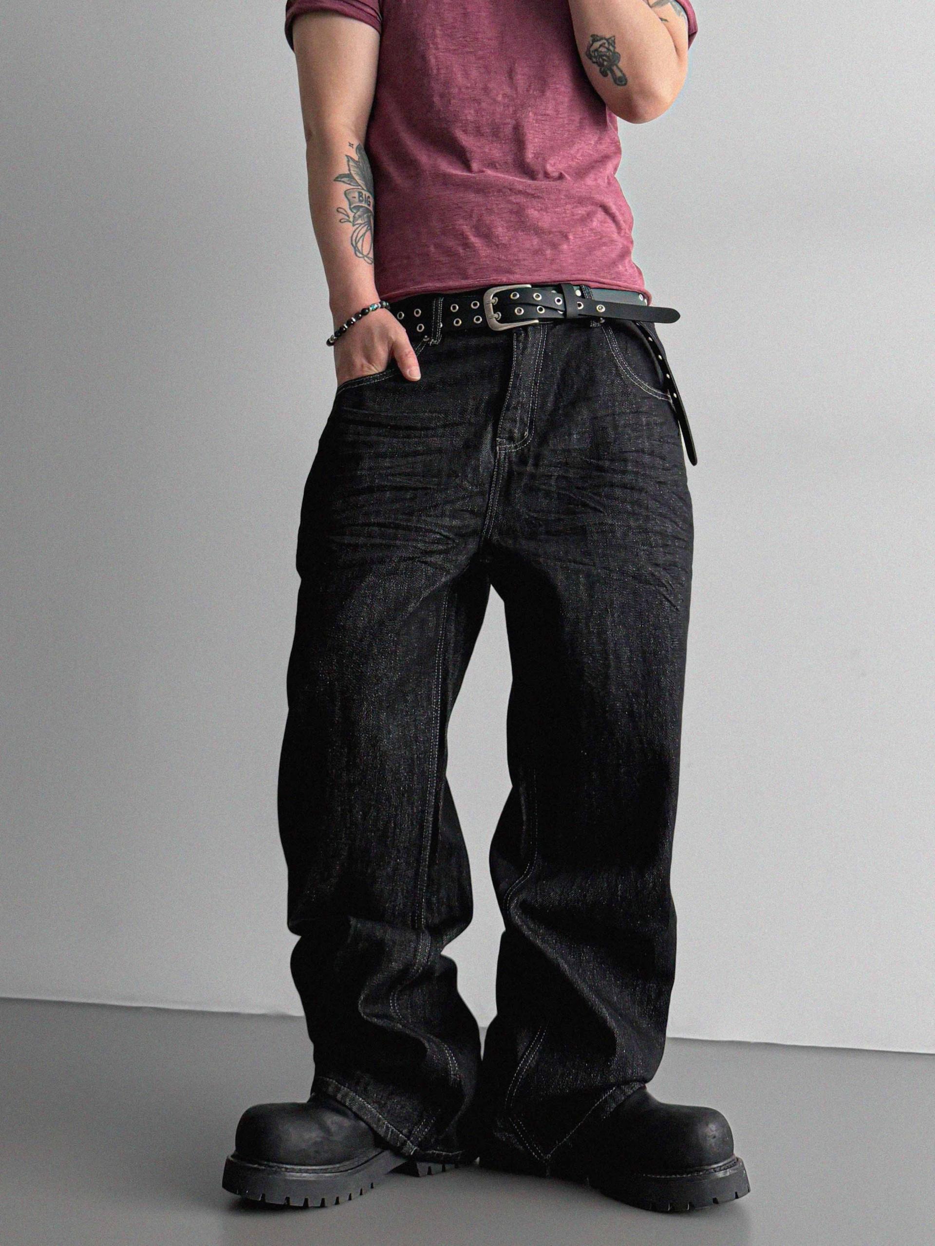 Embossed non-faded denim pants