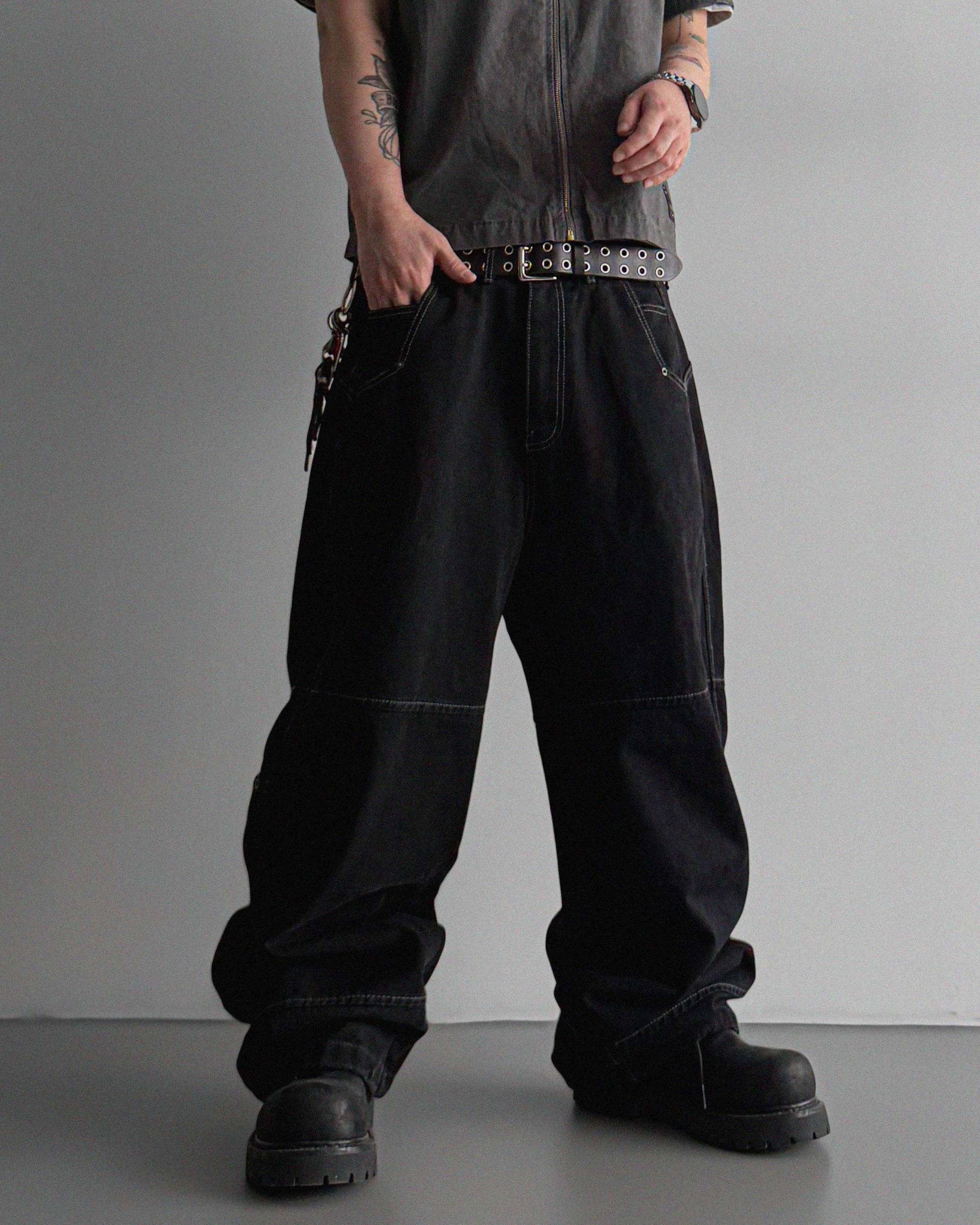 Eyelet pocket balloon denim pants