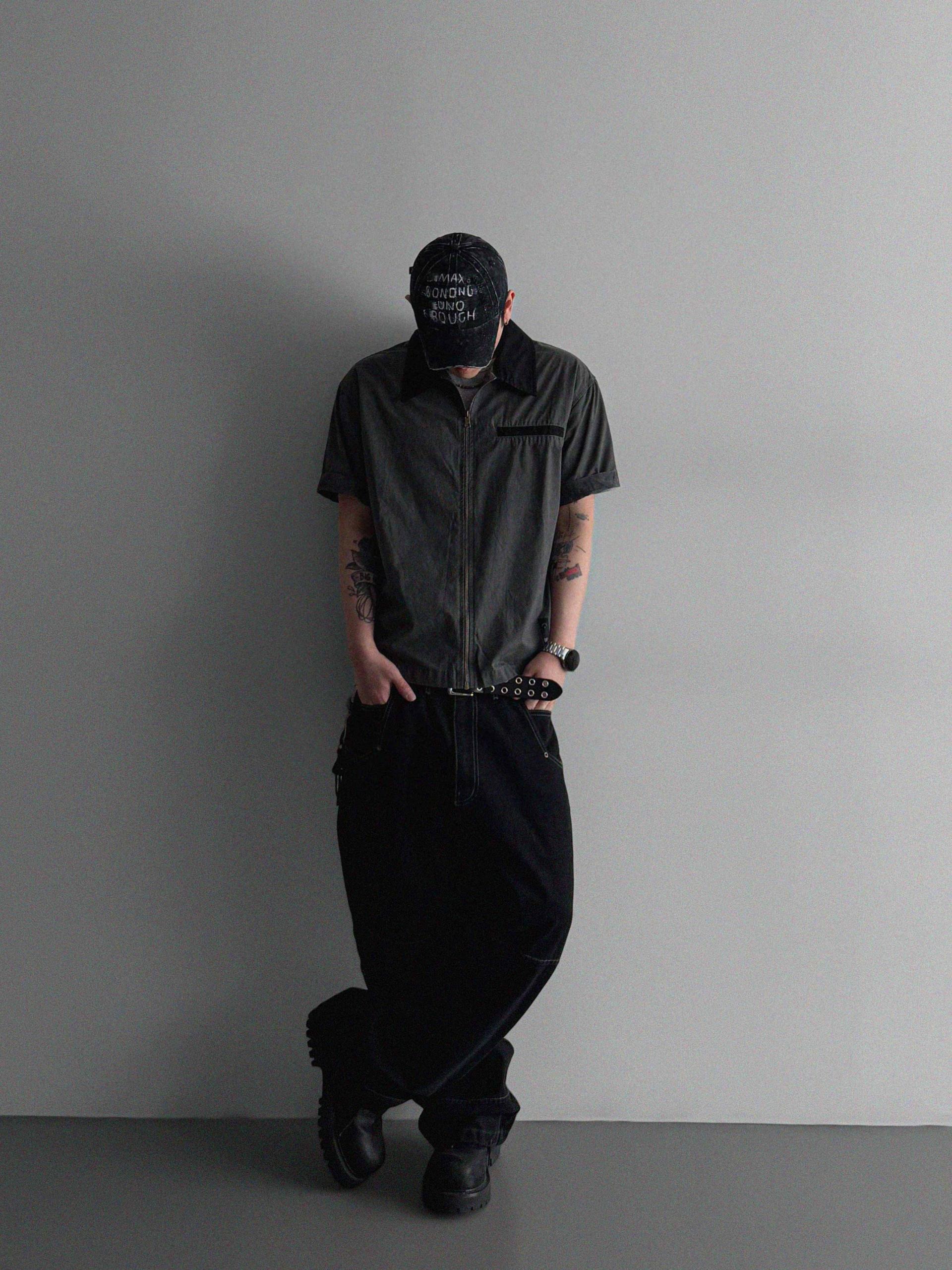 Eyelet pocket balloon denim pants