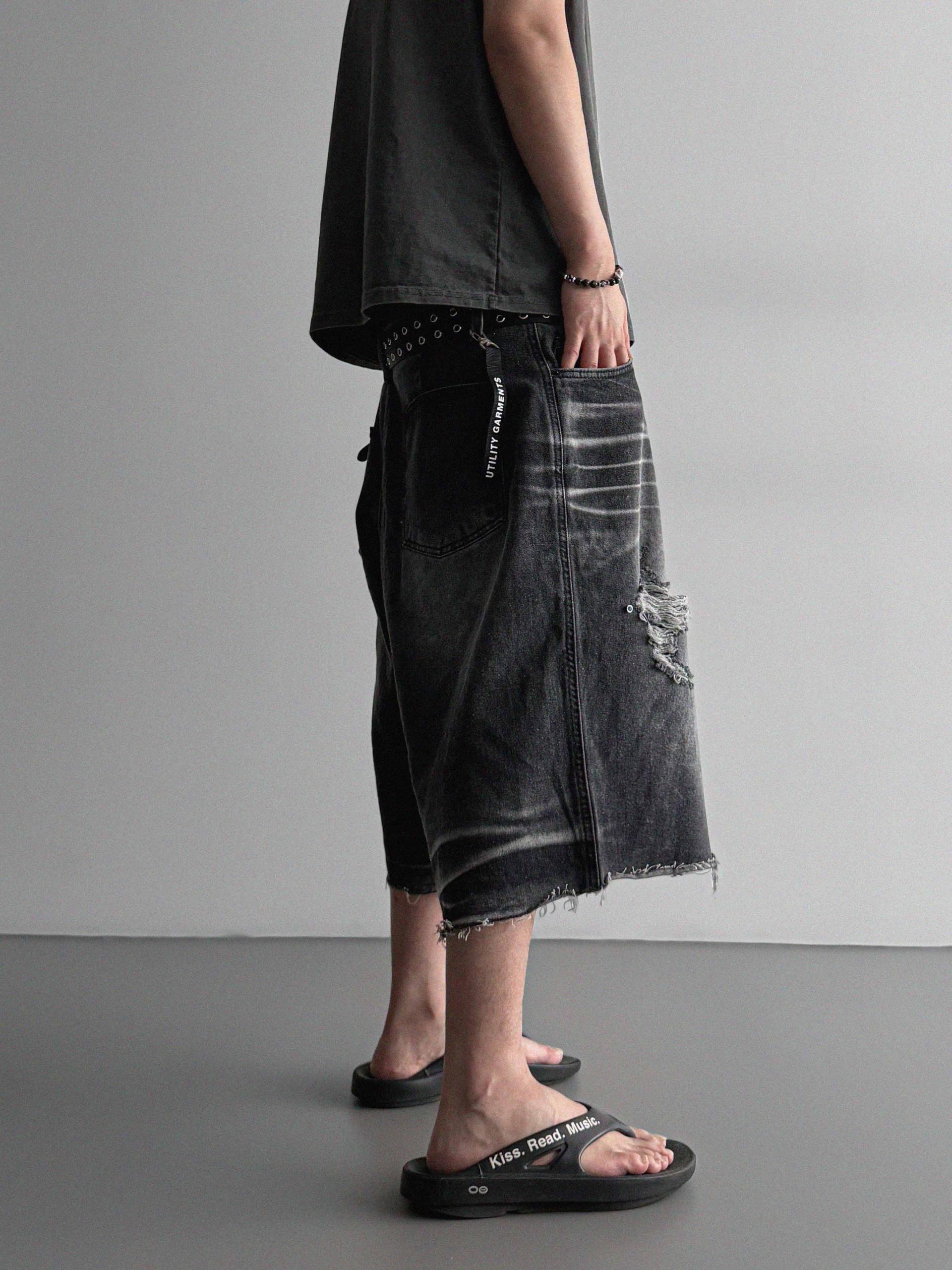 Cubic vintage denim bermuda pants