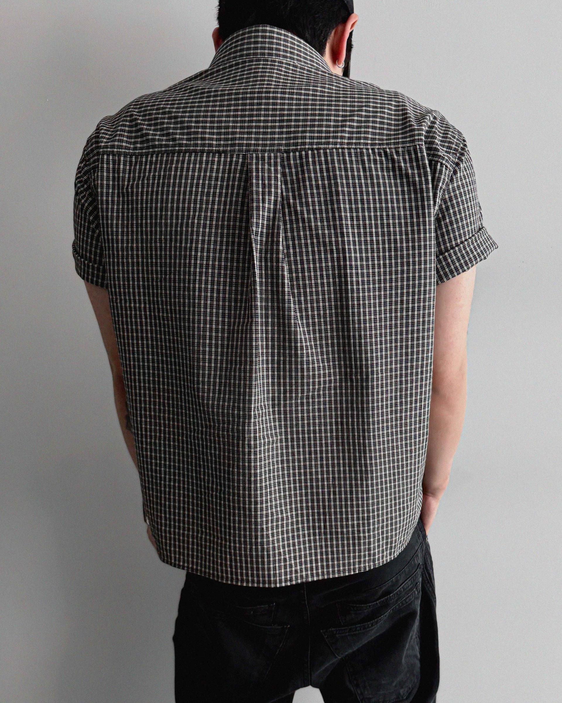 Grid check crop half shirt