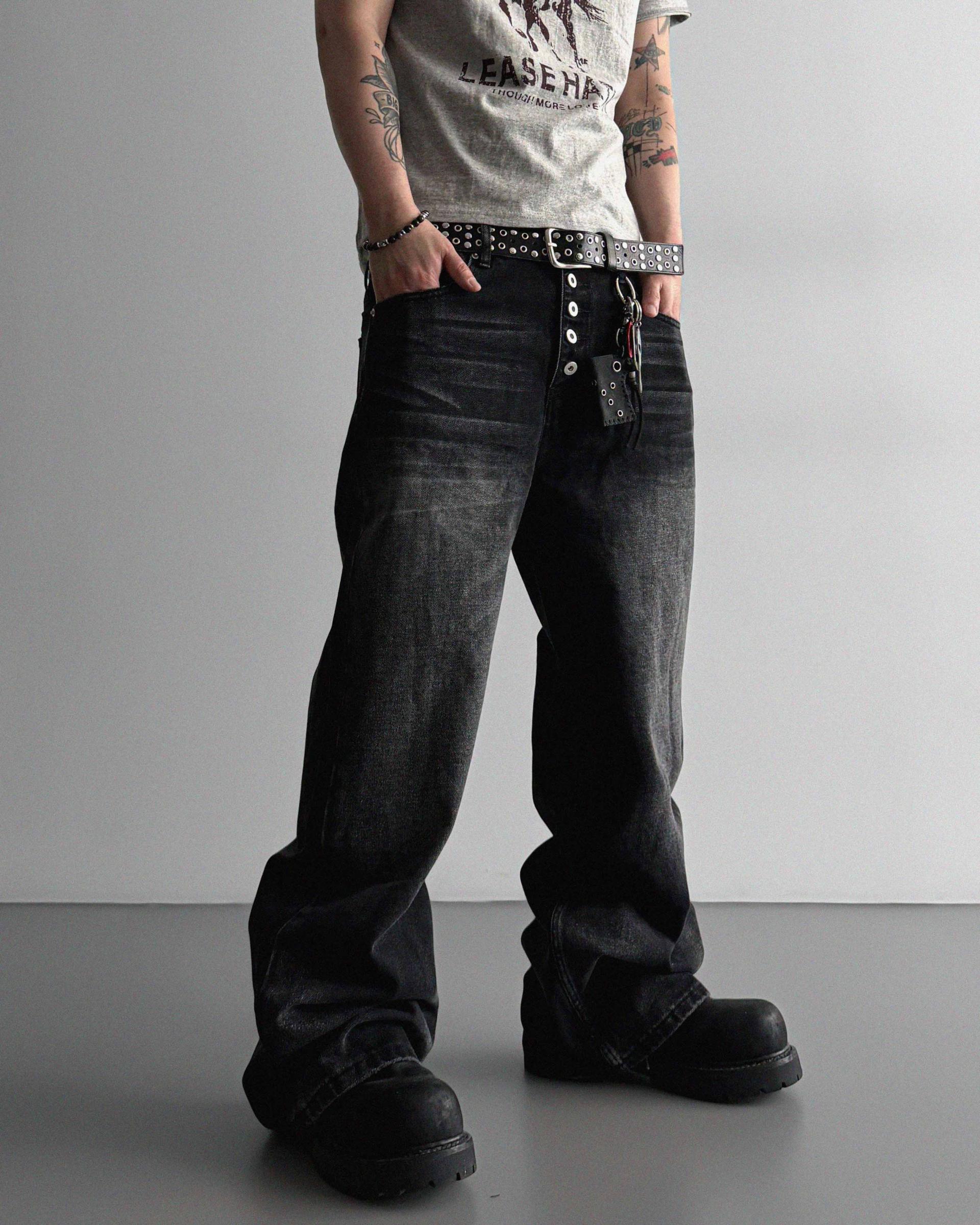 Button fly flare denim pants