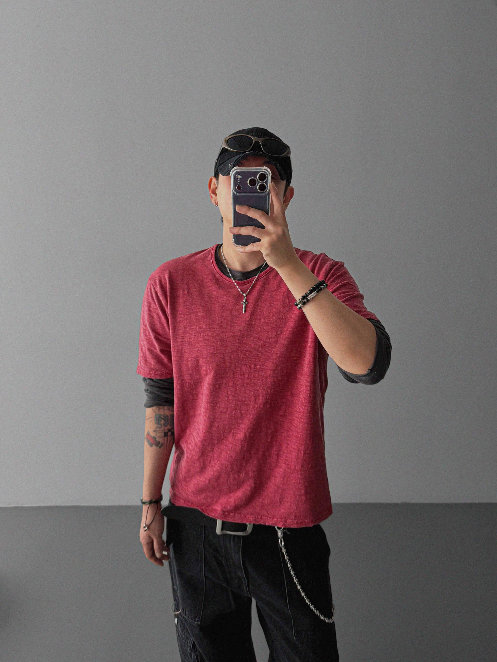 Slub cuting crop long sleeve t