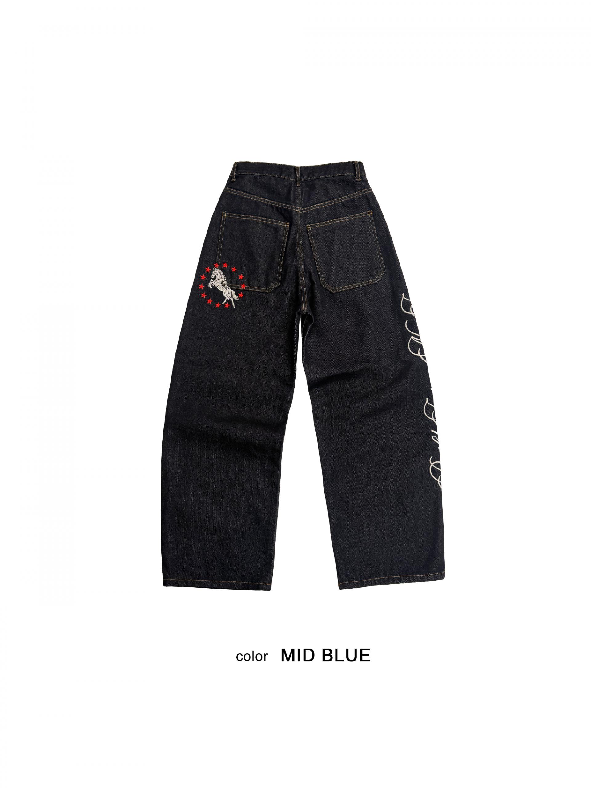 Horse non-fade embroidered denim pants
