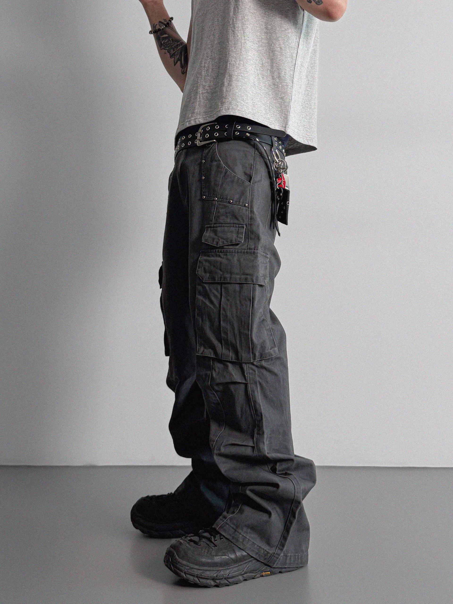 Dying stud cargo flared pants