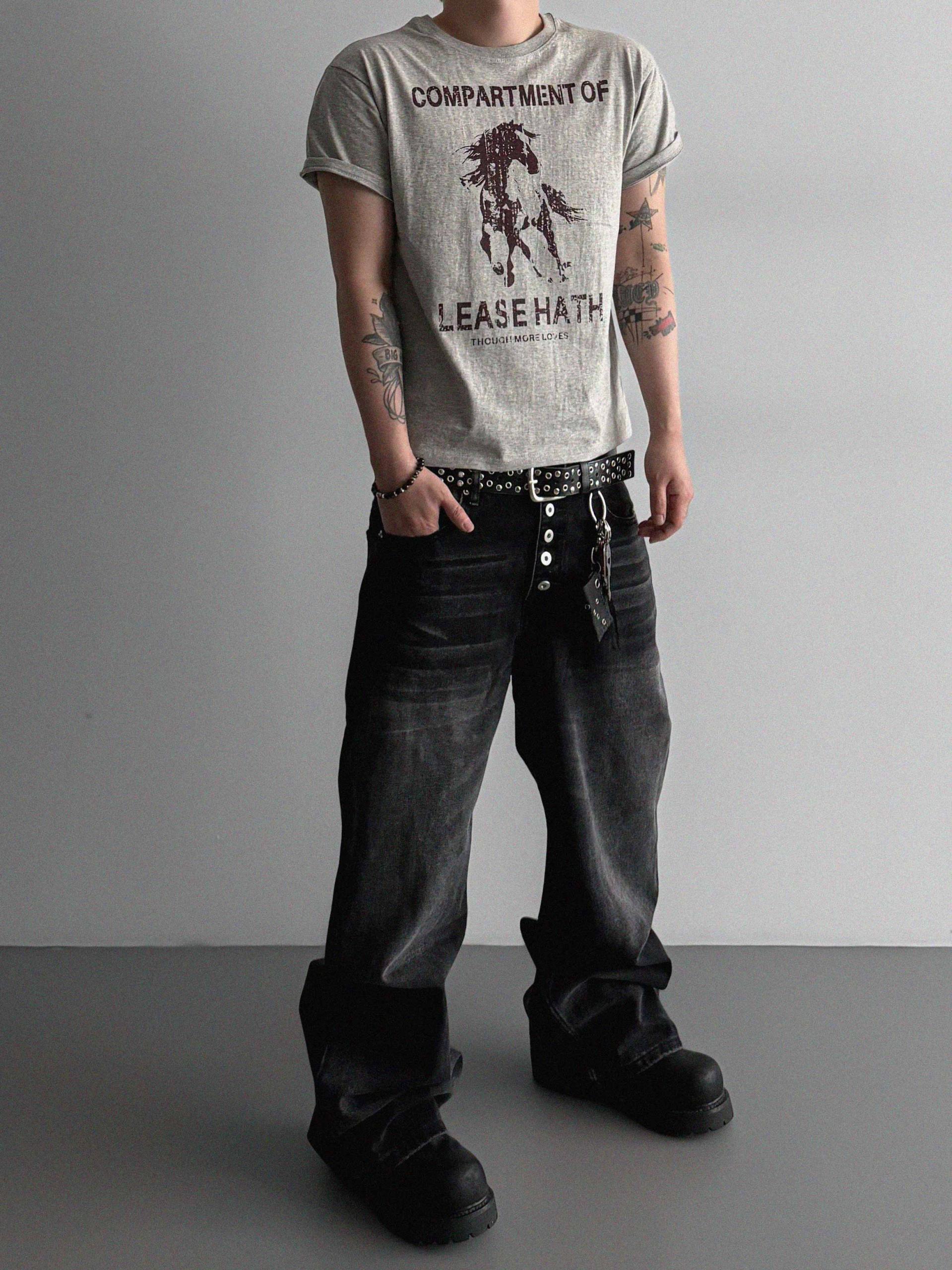Button fly flare denim pants
