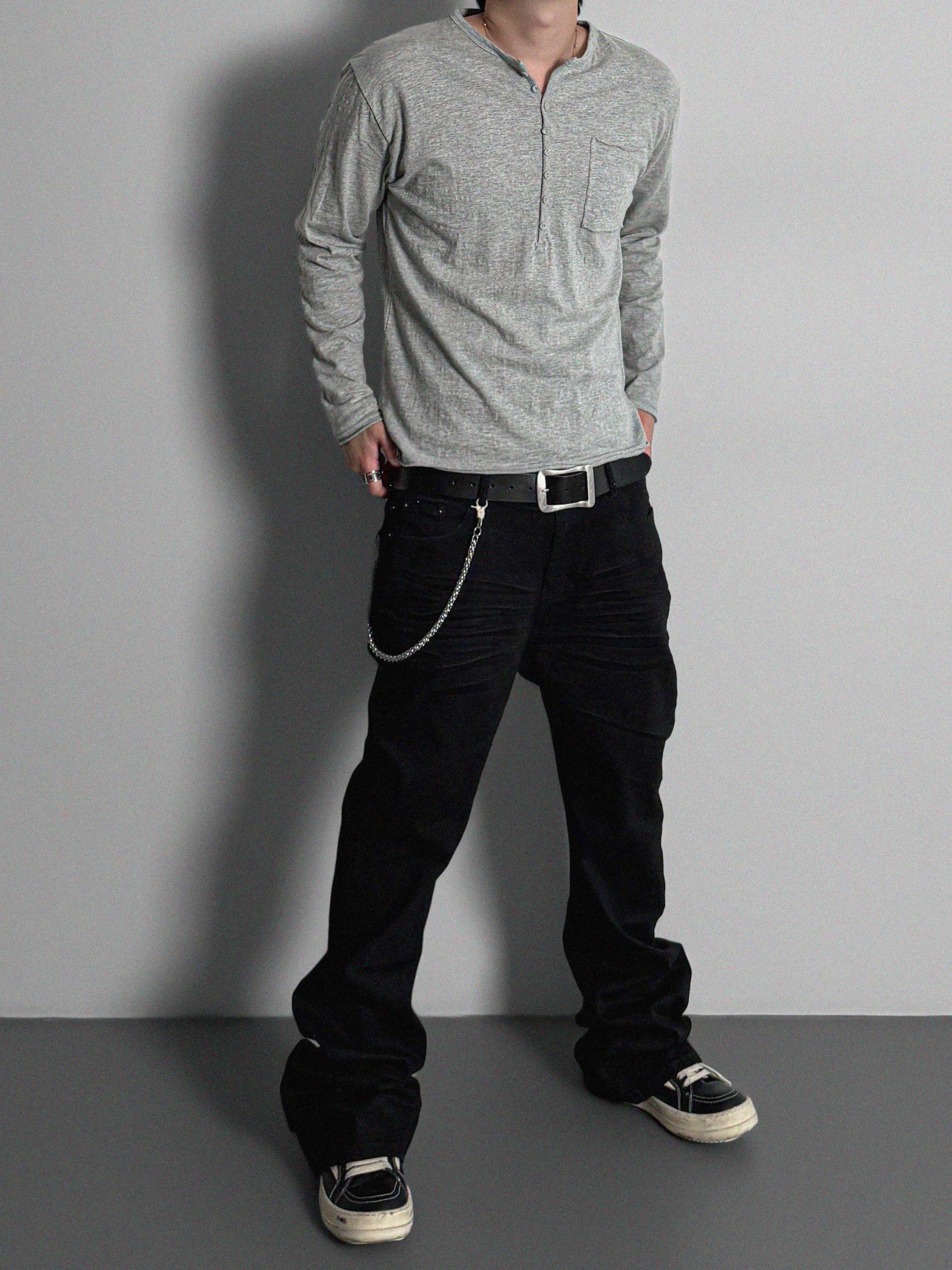 Dark embo sagging flare black jeans