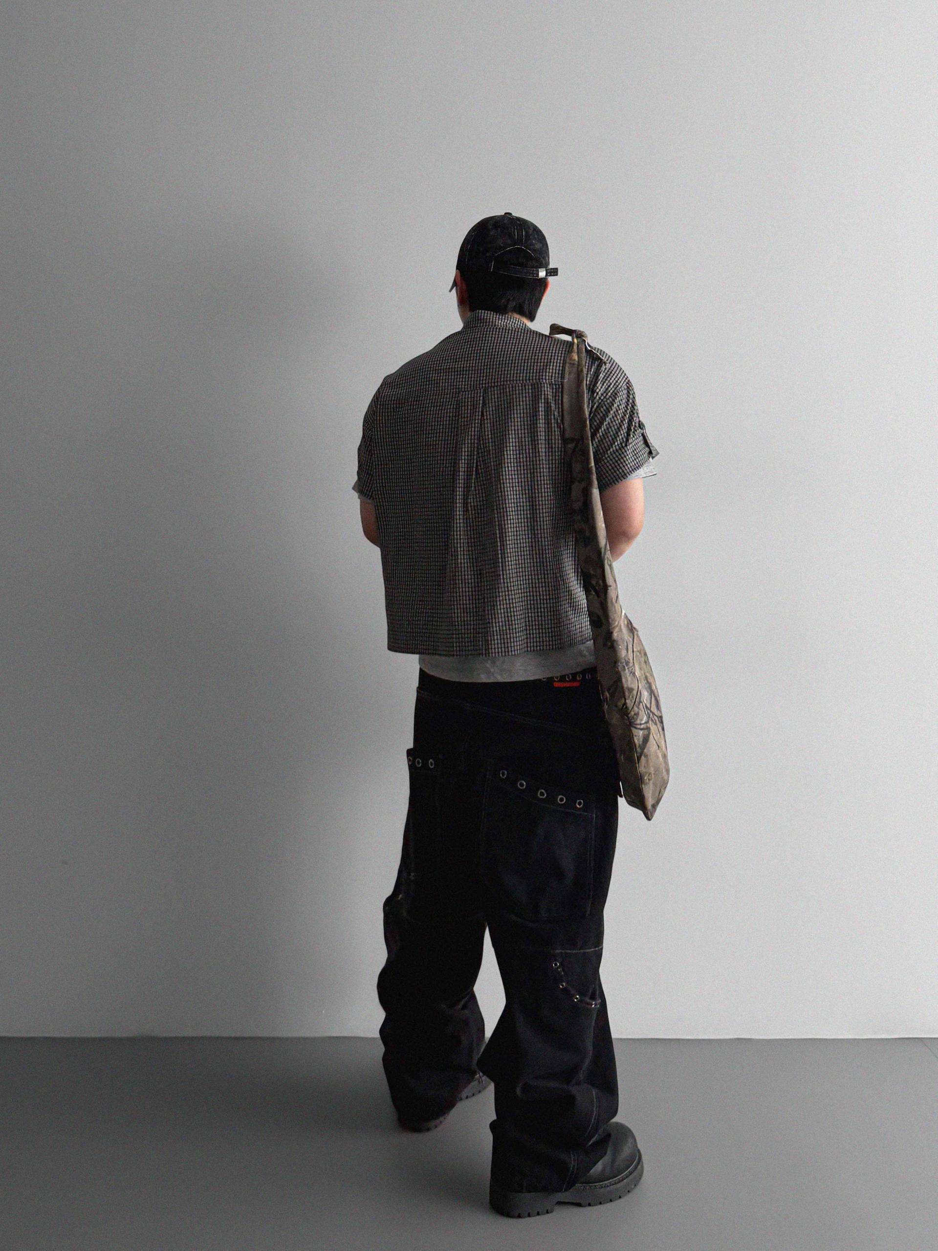 Eyelet pocket balloon denim pants