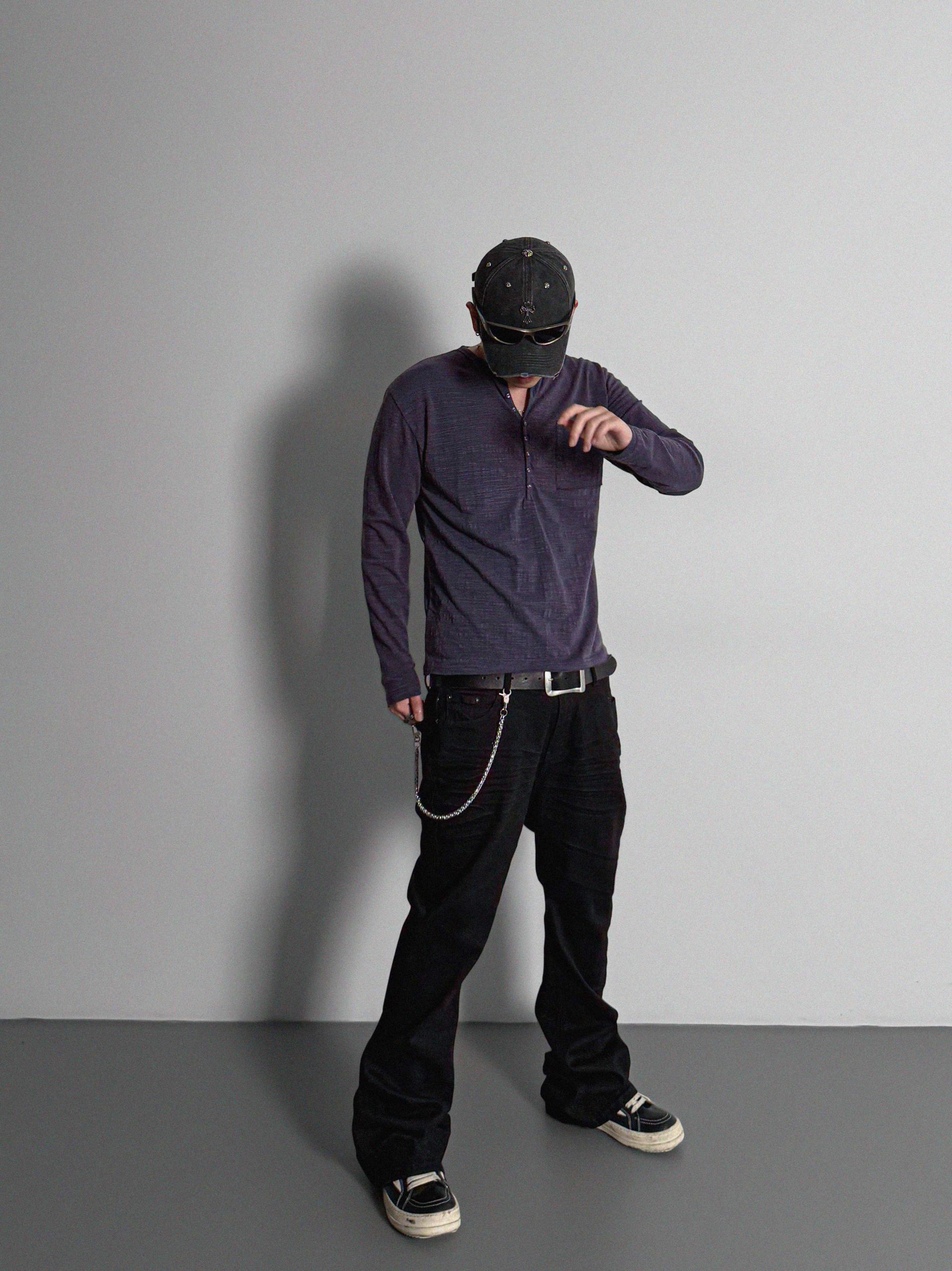 Button slub henley neck slim t