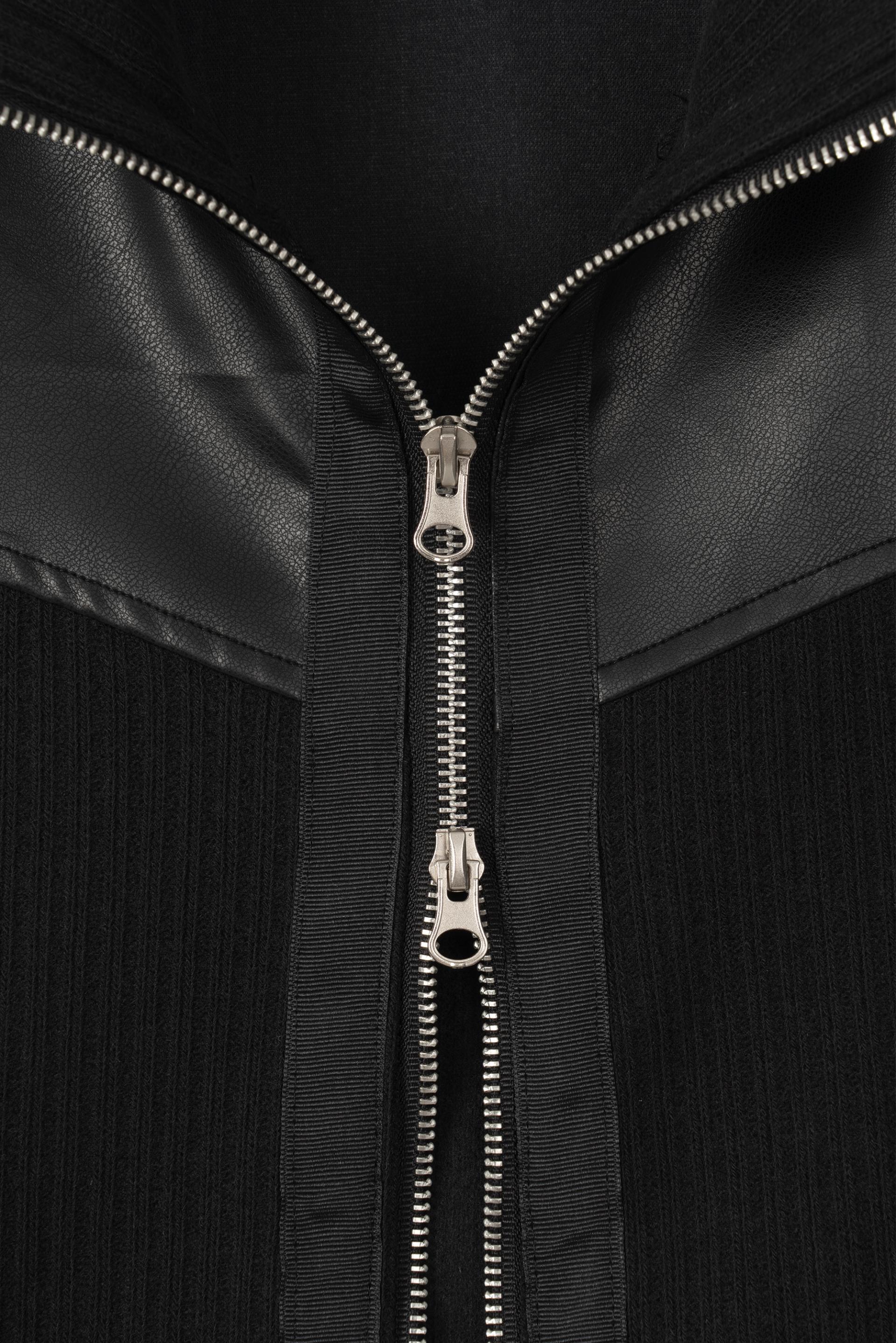 Shadow leather panel knit zip-up